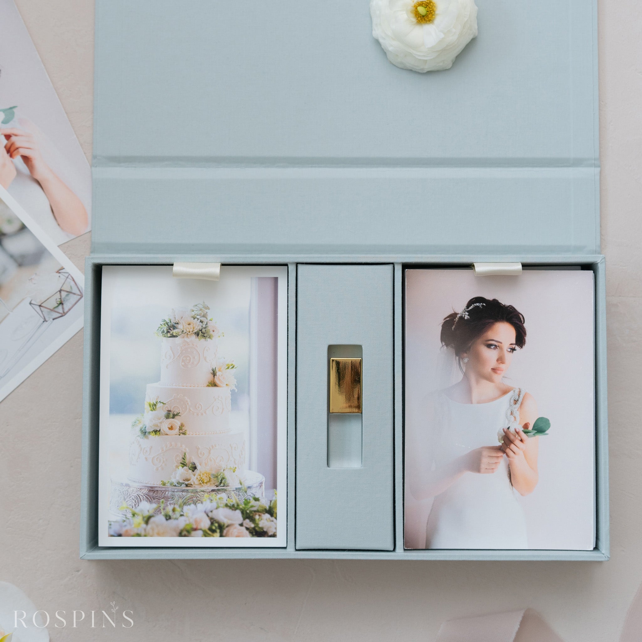 Linen Double Photo & USB Box - Beau Blue