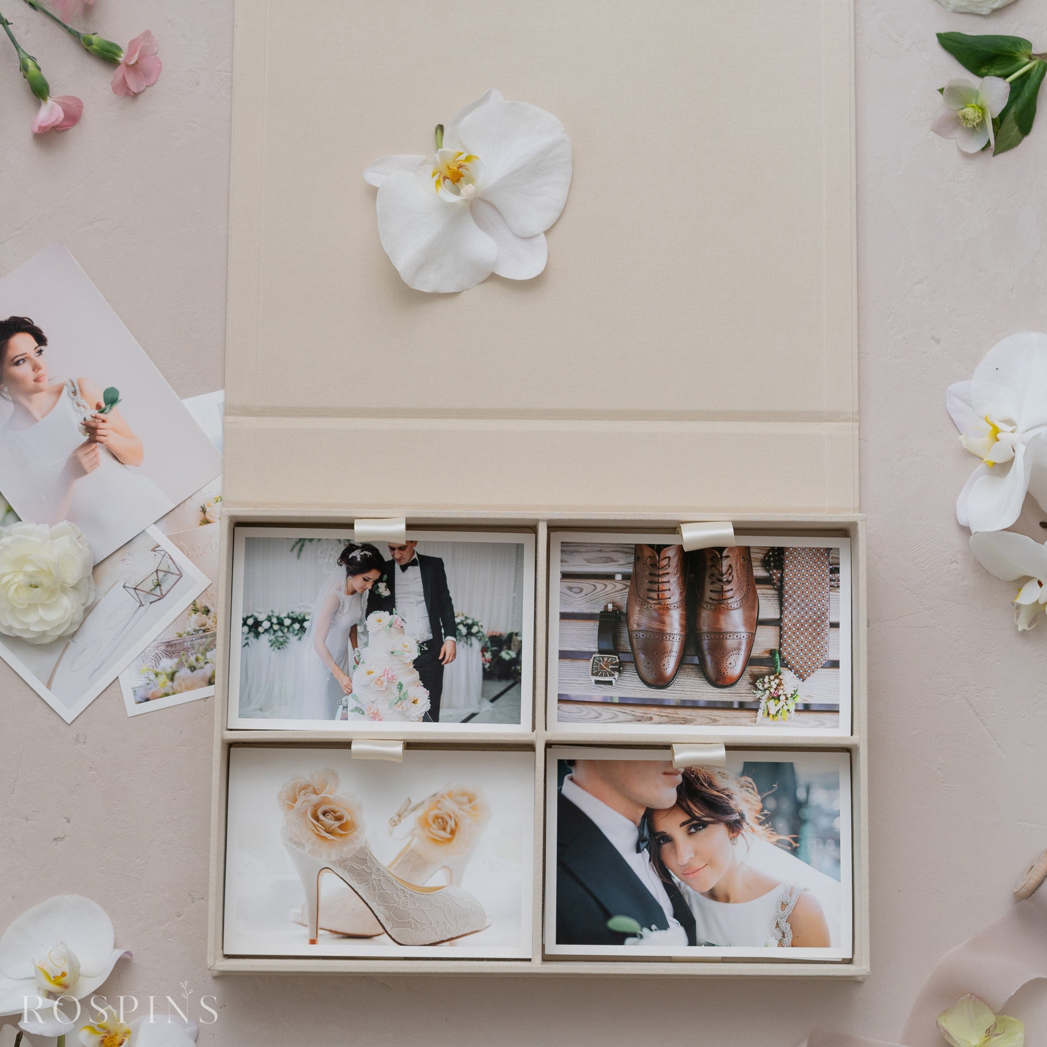 Linen Four-Compartment Photo Box - Ivory