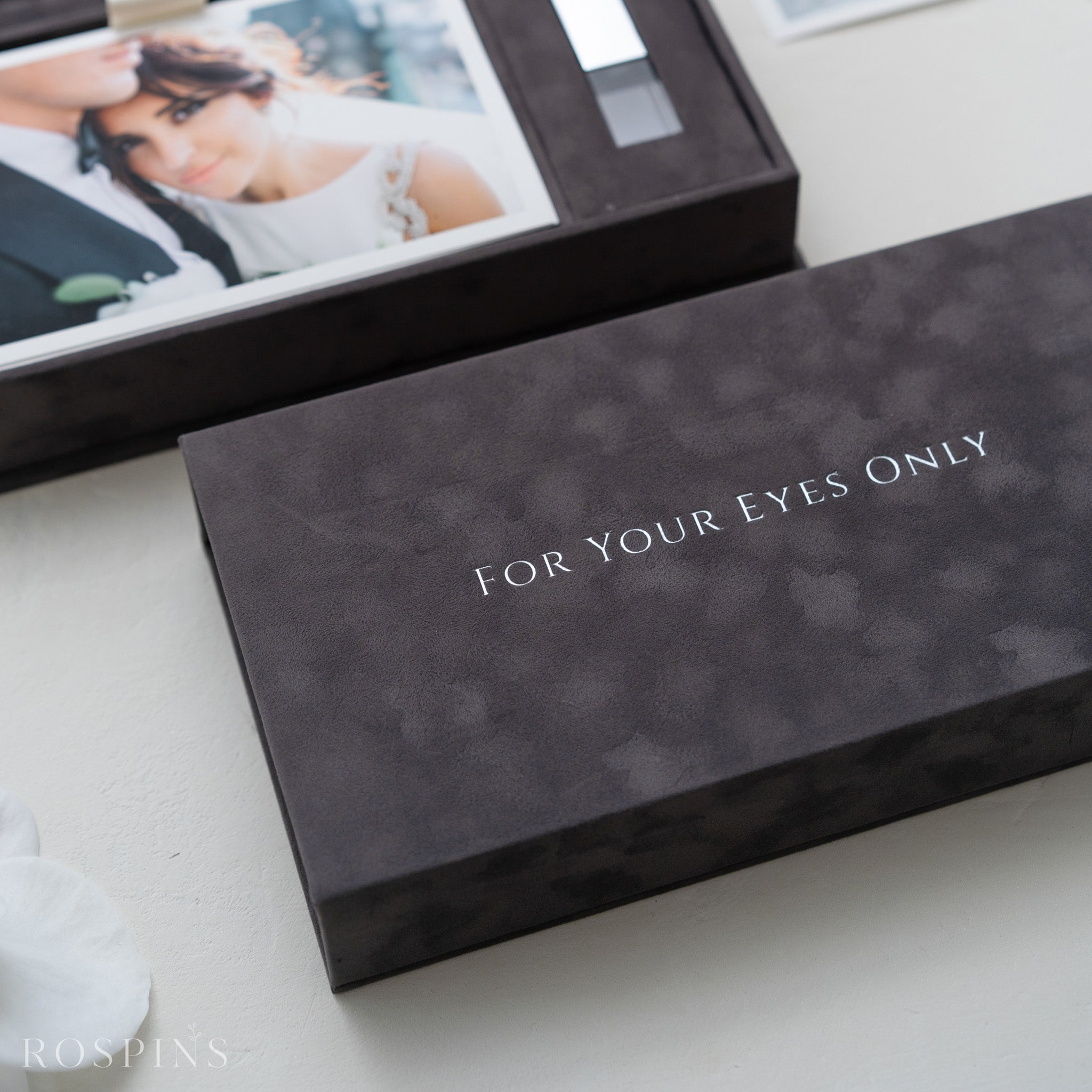 Velvet Photo & USB Box - Charcoal Grey