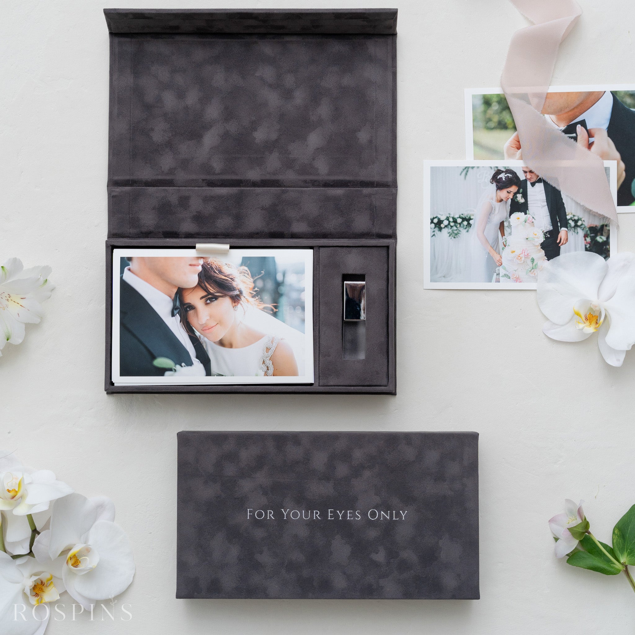 Velvet Photo & USB Box - Charcoal Grey