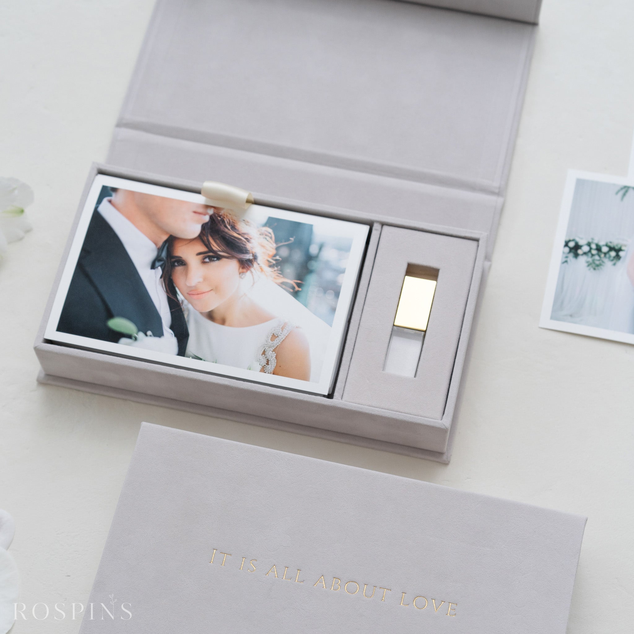 Velvet Photo & USB Box - Pale Grey