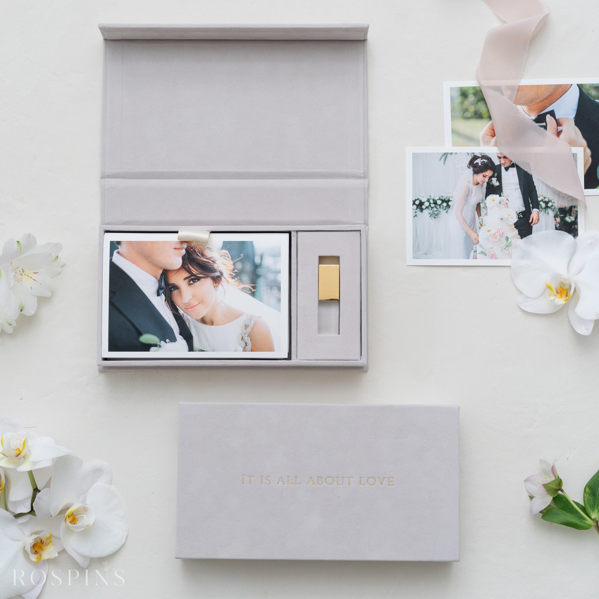 Velvet Photo & USB Box - Pale Grey