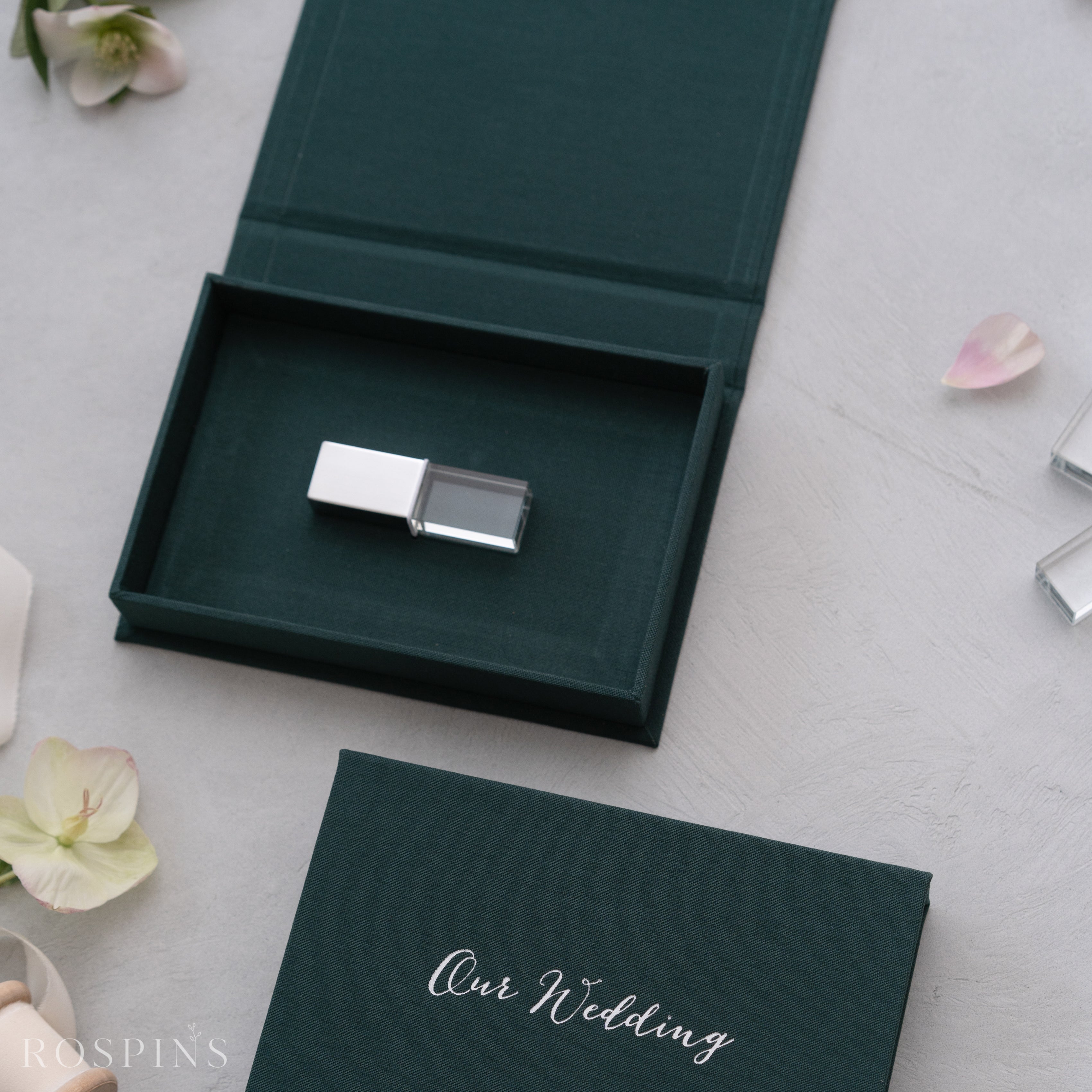 Linen USB Box -Emerald Green