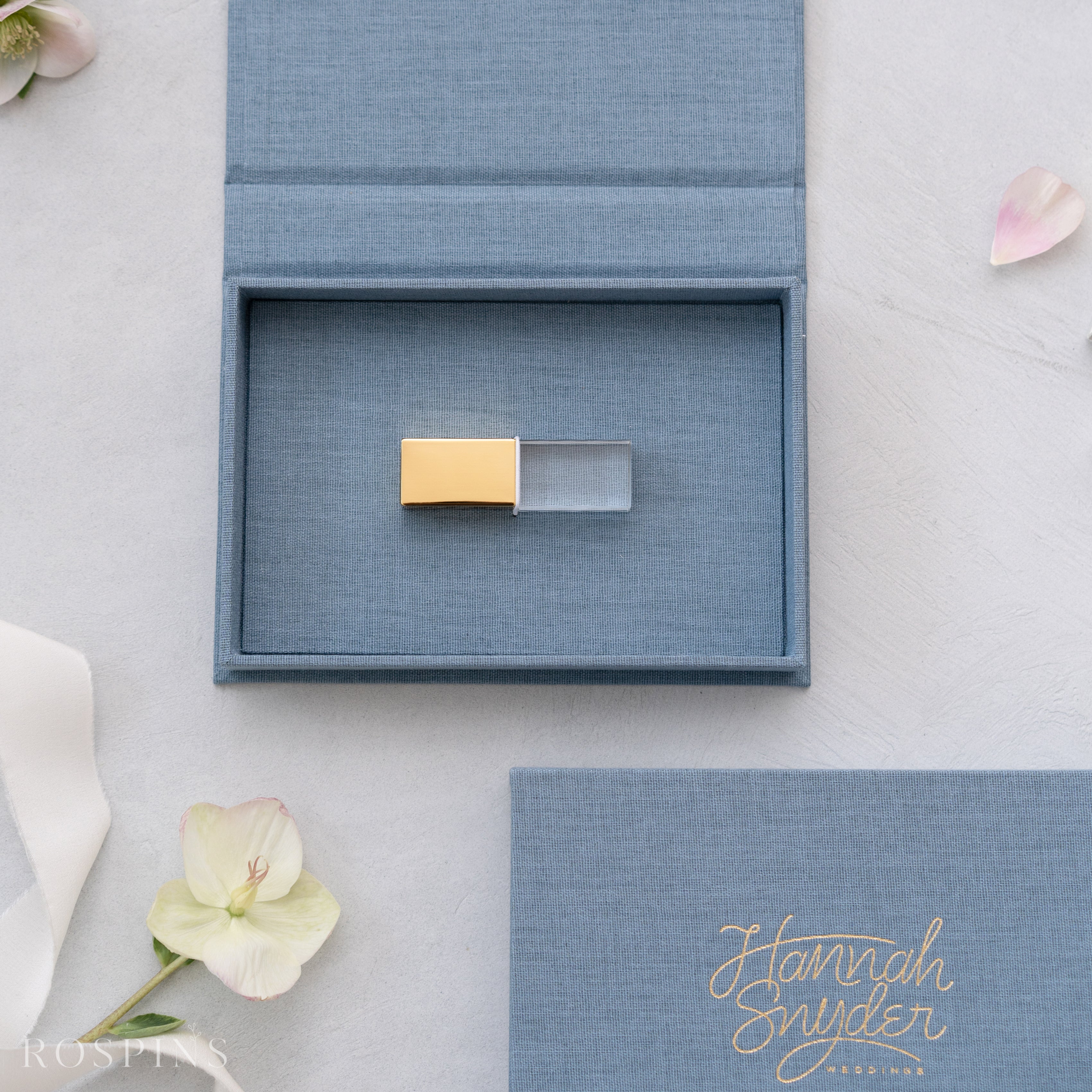 Linen USB Box -Lake Blue