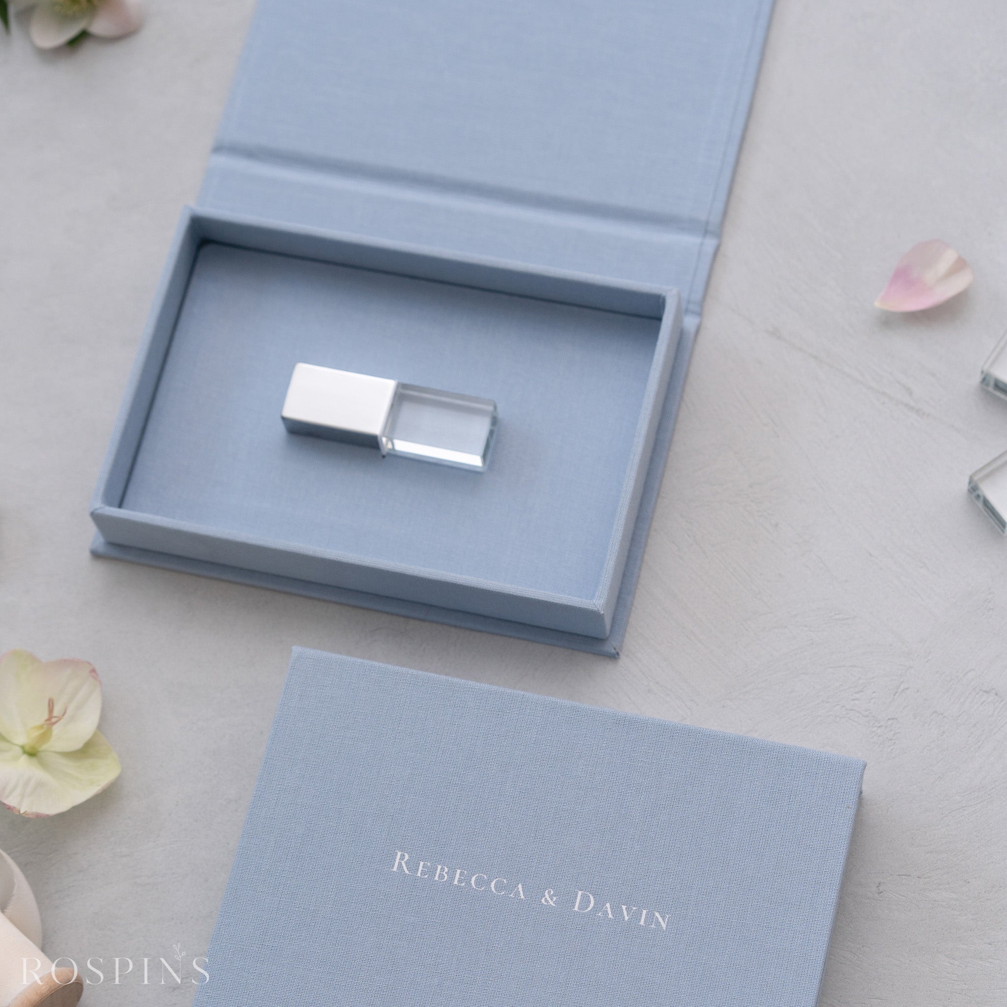Linen USB Box -Light Blue