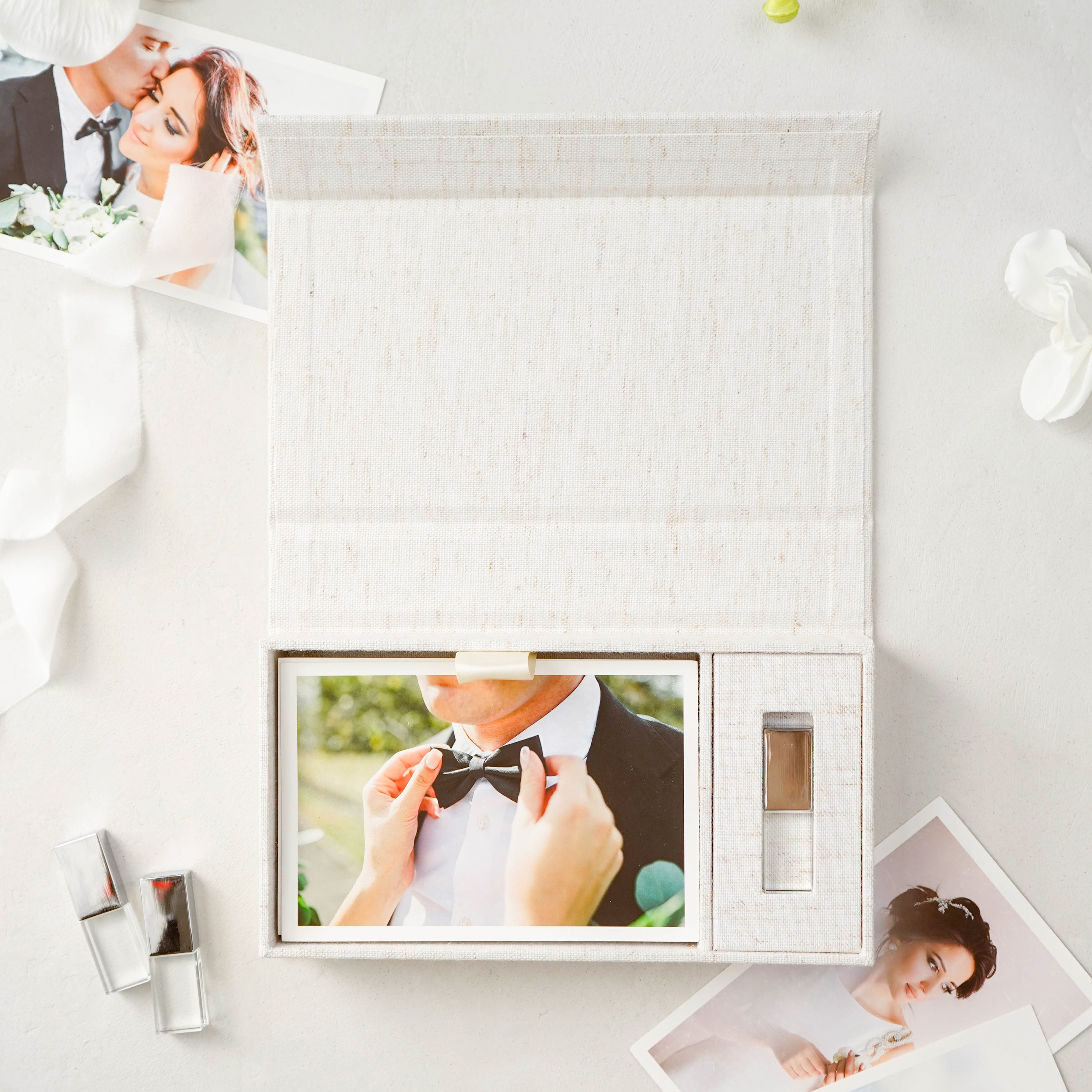 Linen Photo & USB Box -  Natural Linen #088