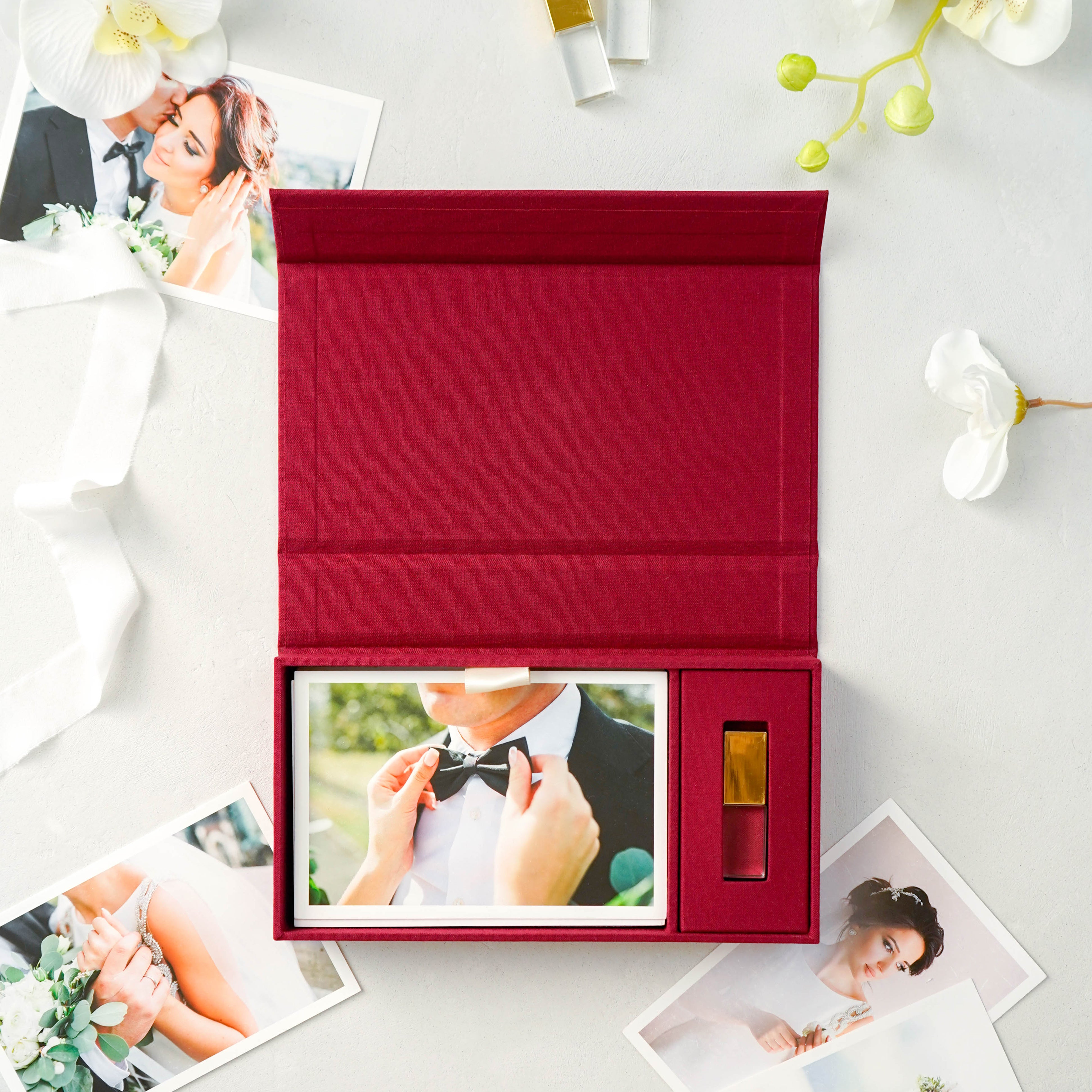 Linen Photo & USB Box - Red