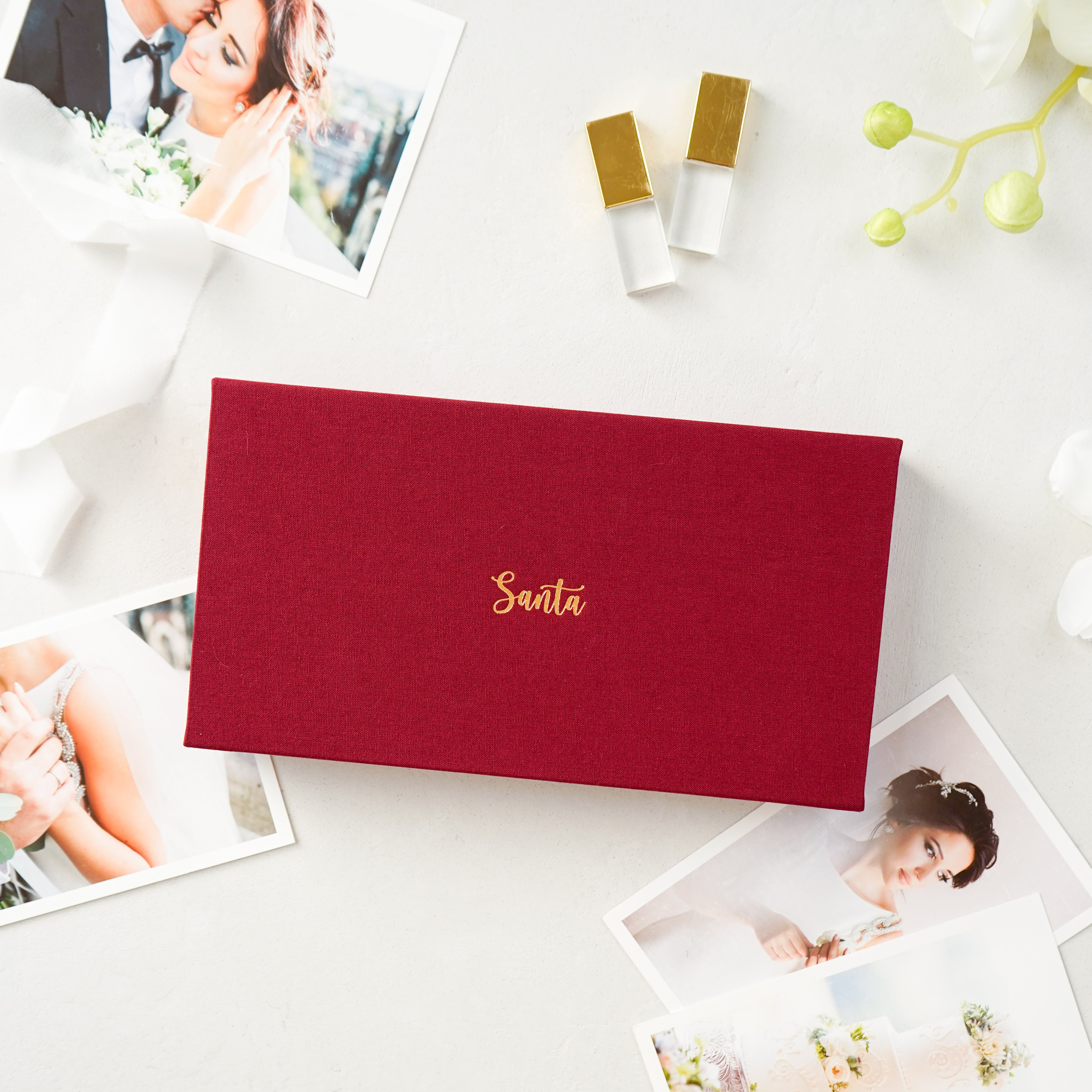 Linen Photo & USB Box - Red