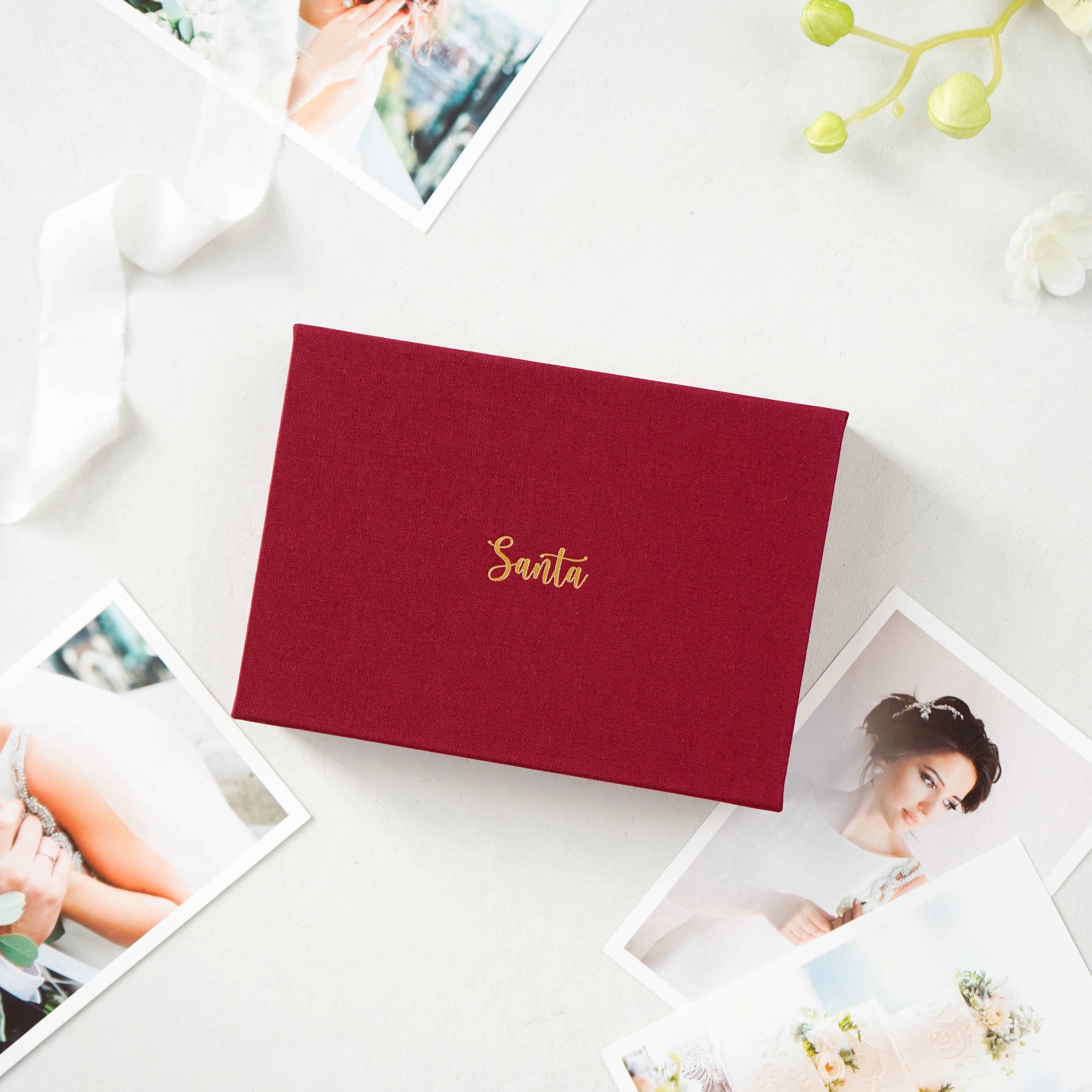 Linen Photo Box - Red