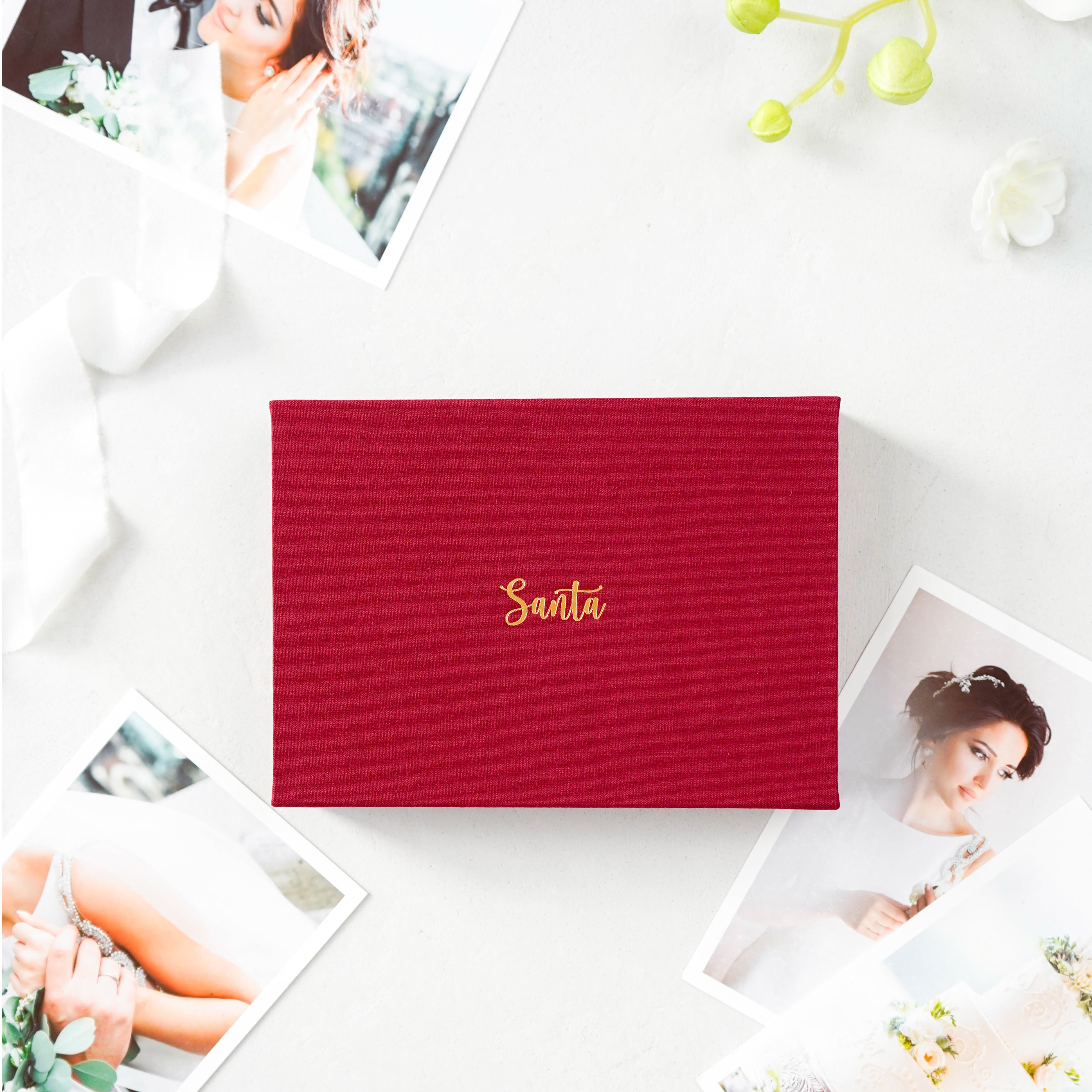 Linen Photo Box - Red