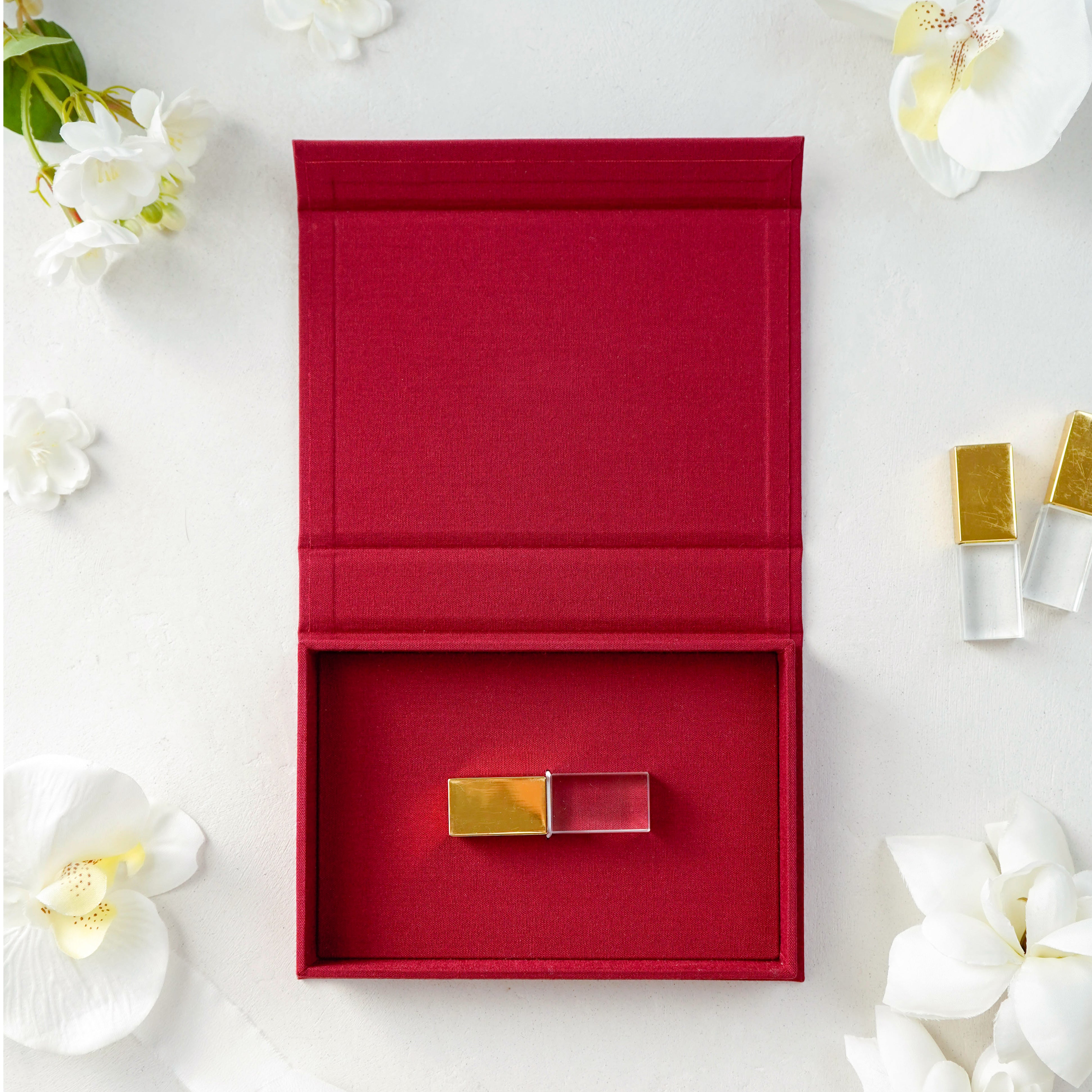 Linen USB Box - Red