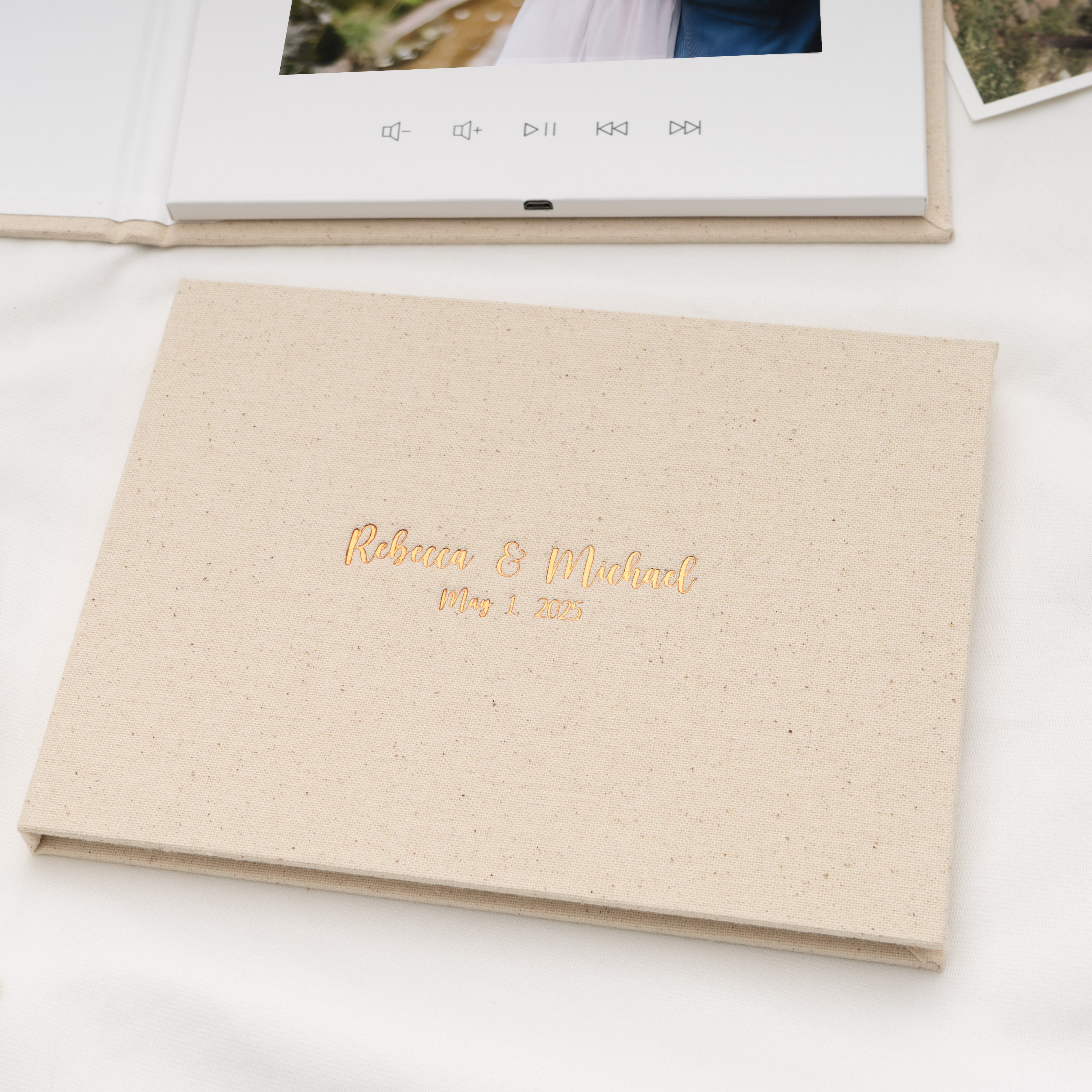 Personalized Foil Linen Video Book - 7" HD Display - Customizable Video Album