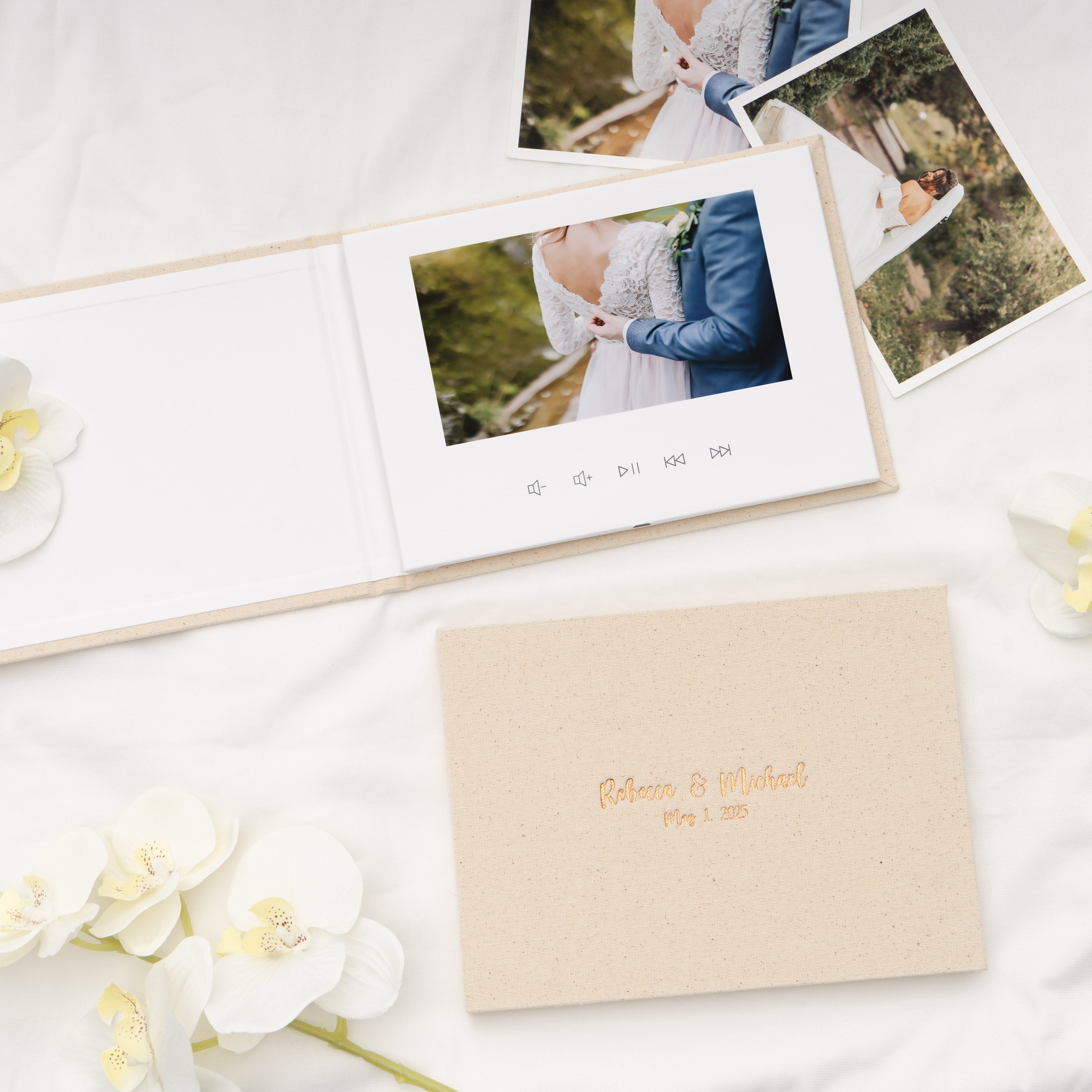 Personalized Foil Linen Video Book - 7" HD Display - Customizable Video Album
