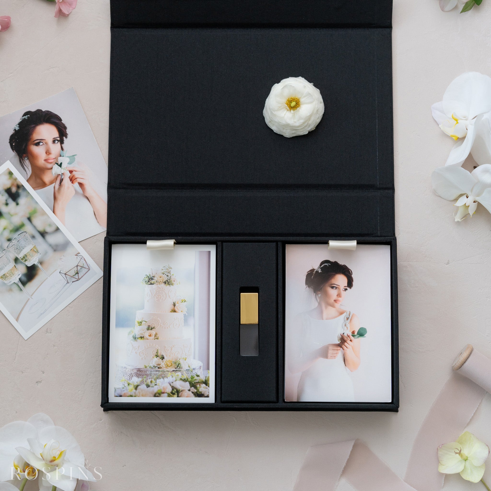 Linen Double Photo & USB Box - Black