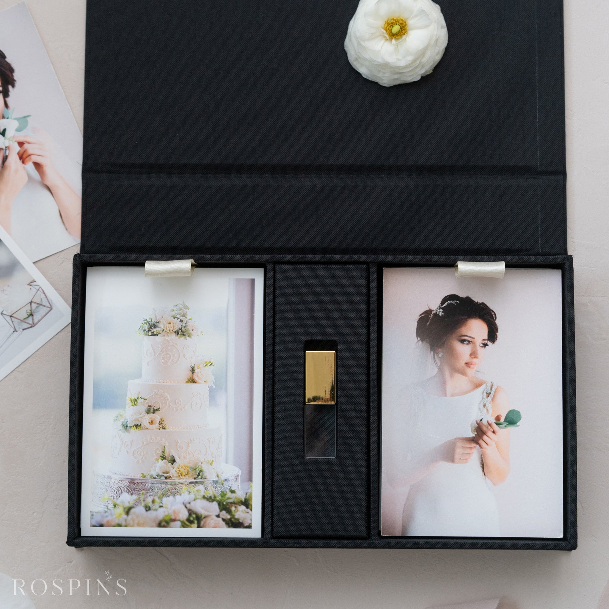 Linen Double Photo & USB Box - Black