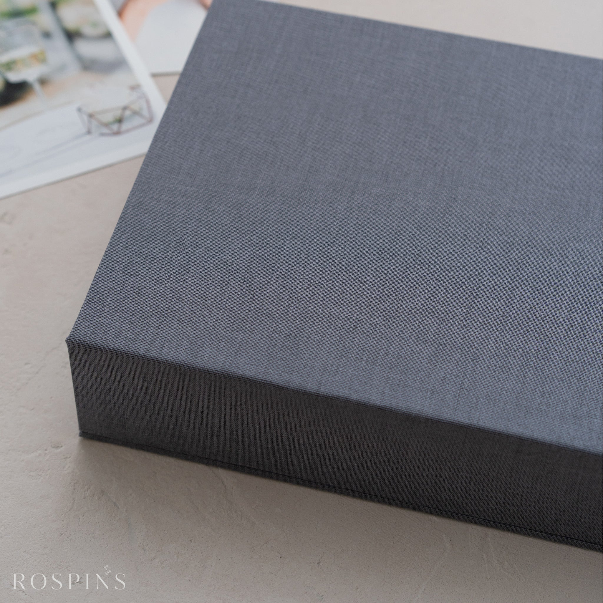 Linen Double Photo & USB Box - Dark Grey