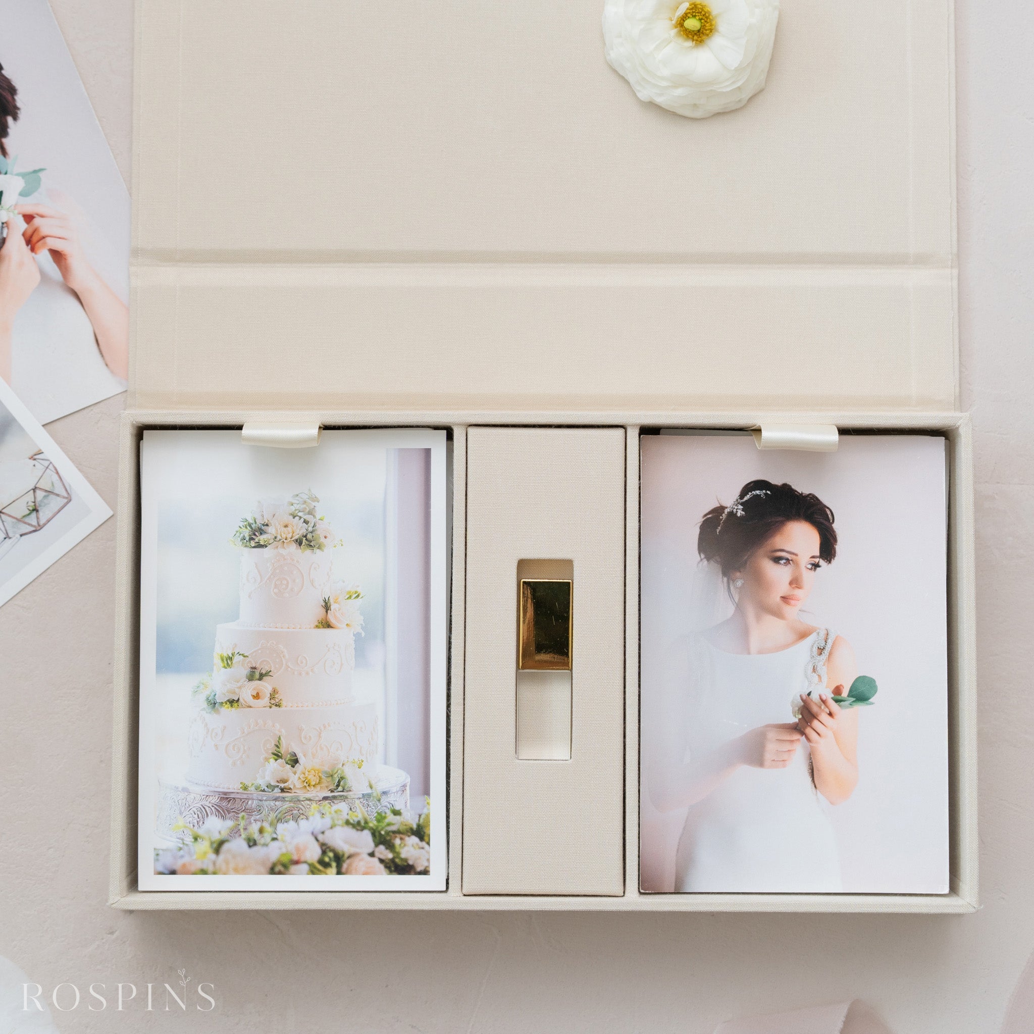 Linen Double Photo & USB Box - Ivory