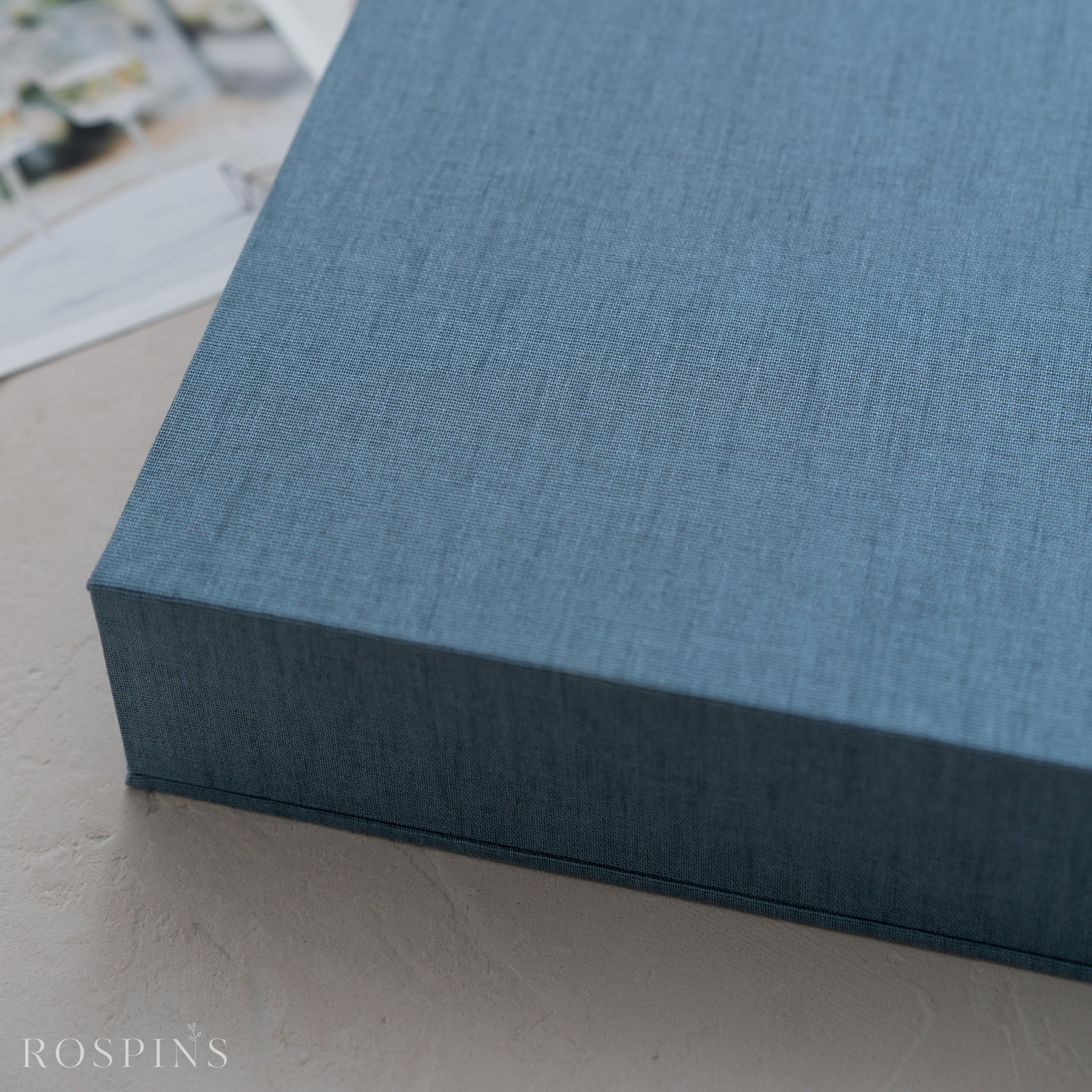Linen Double Photo & USB Box - Lake Blue