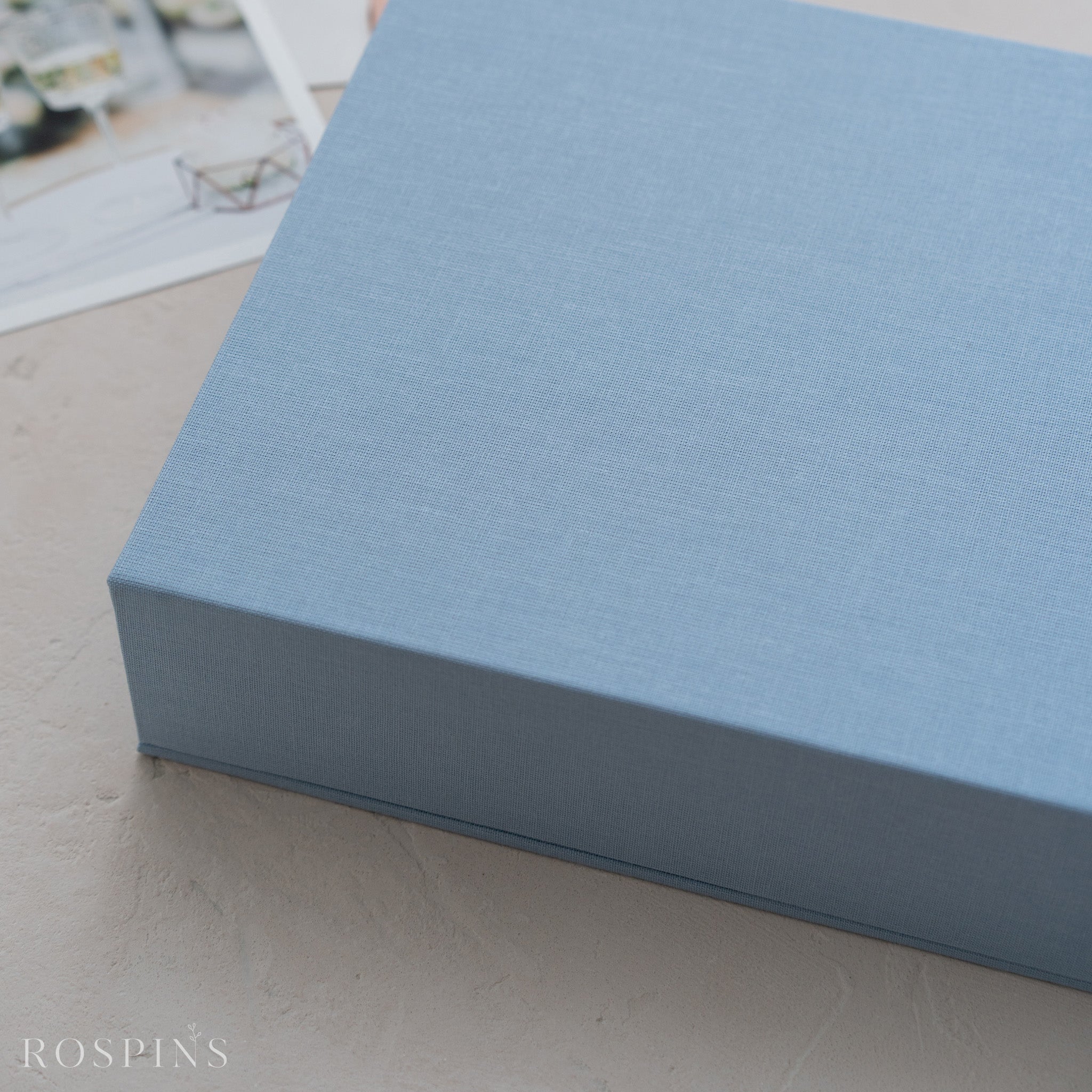Linen Double Photo & USB Box - Light Blue
