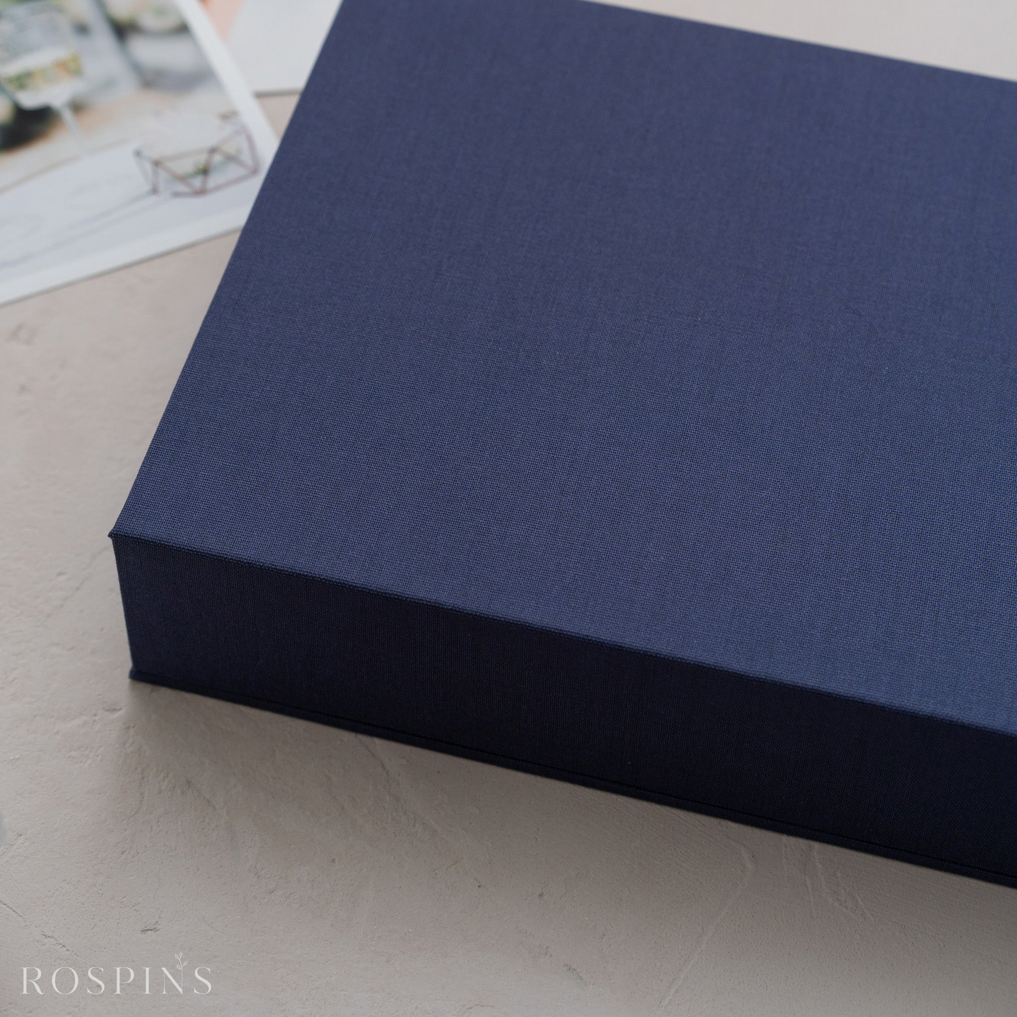 Linen Double Photo & USB Box - Navy