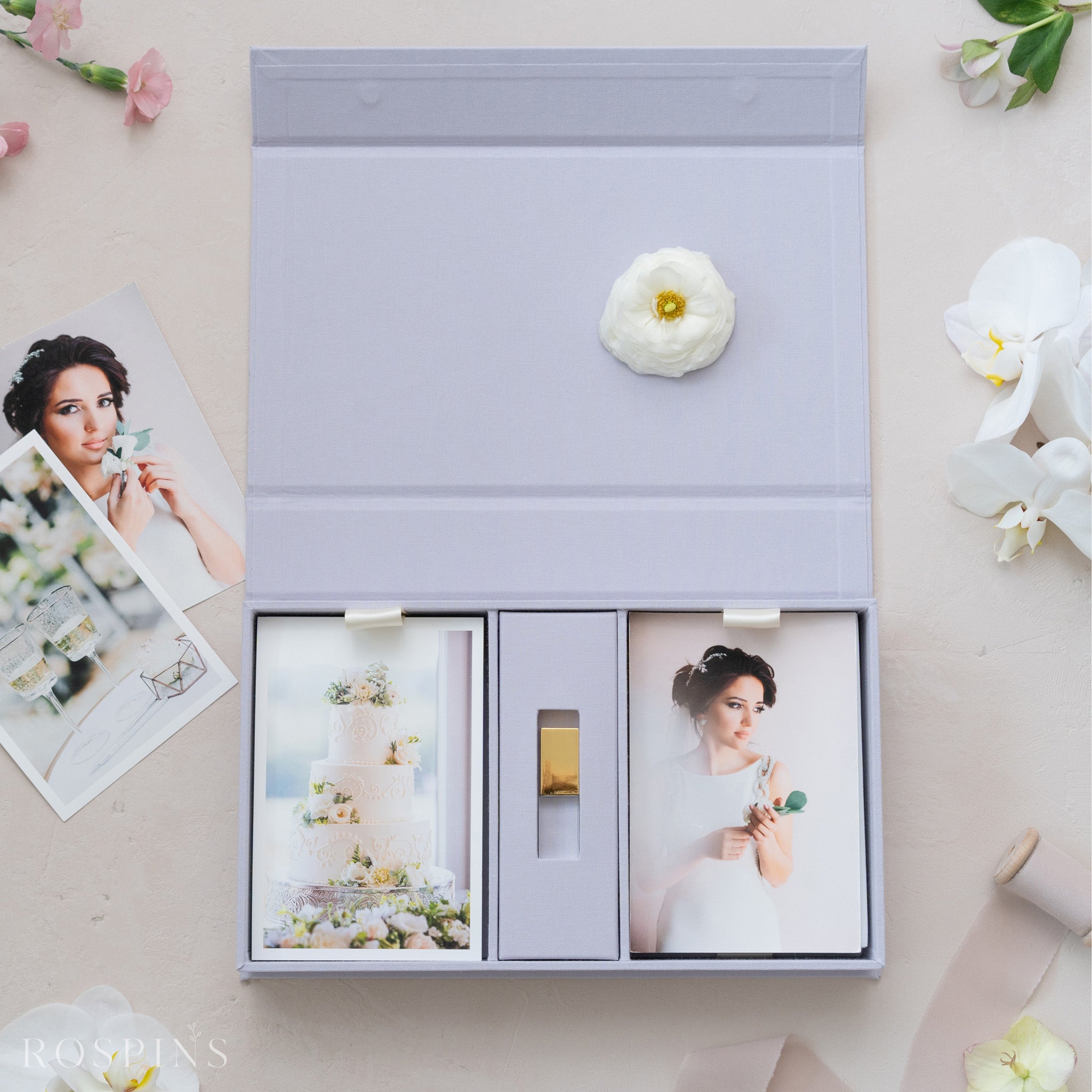 Linen Double Photo & USB Box - Pale Violet