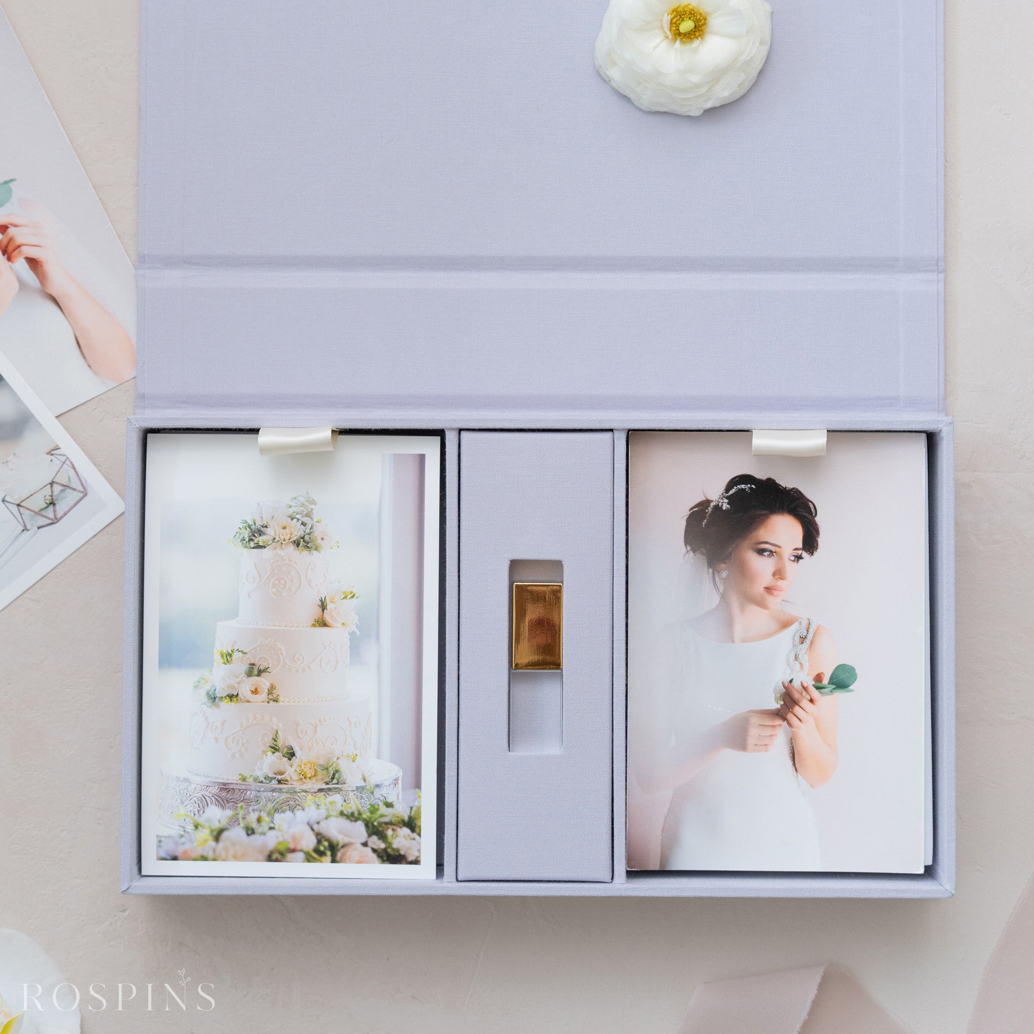 Linen Double Photo & USB Box - Pale Violet