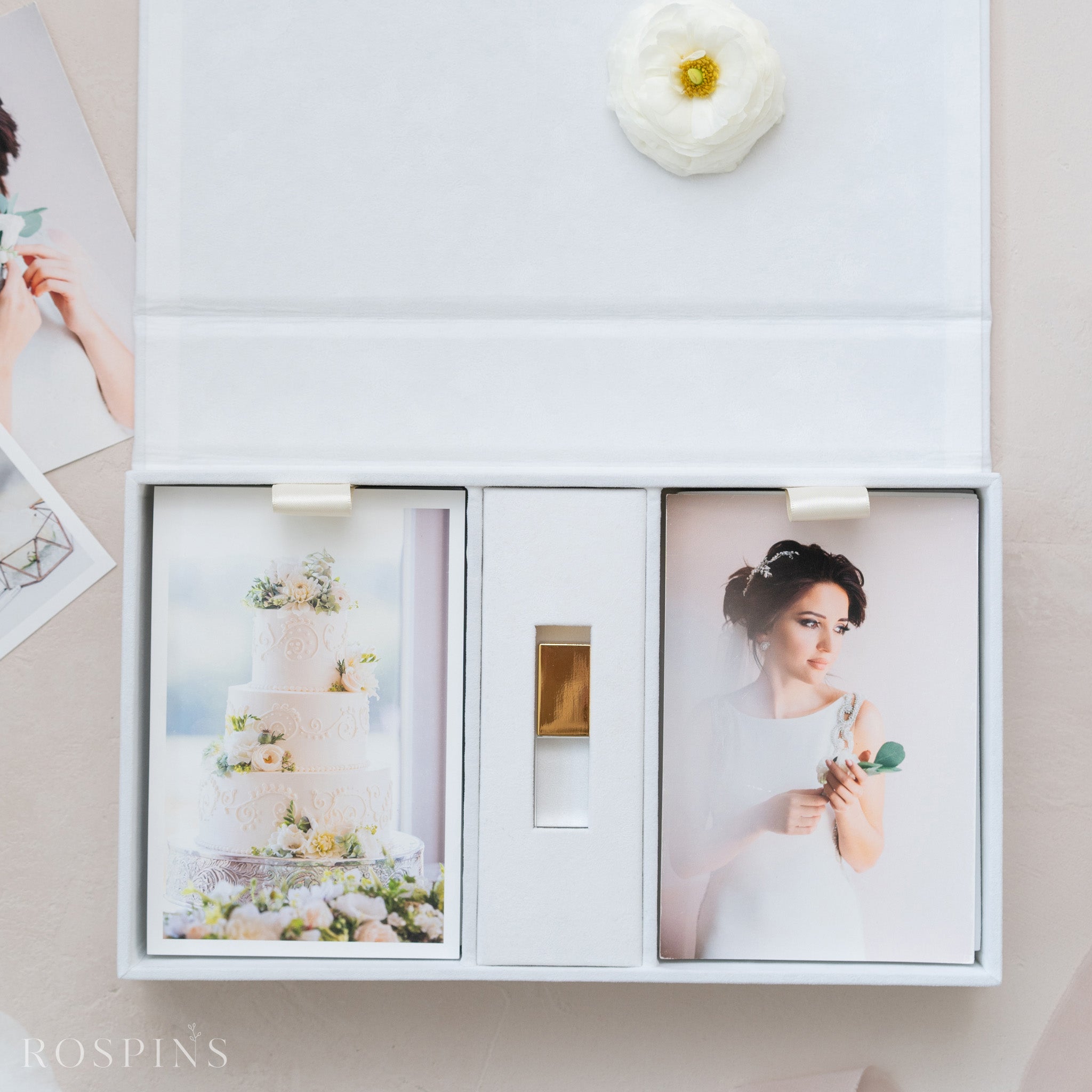 Velvet Double Photo & USB Box - Bright White