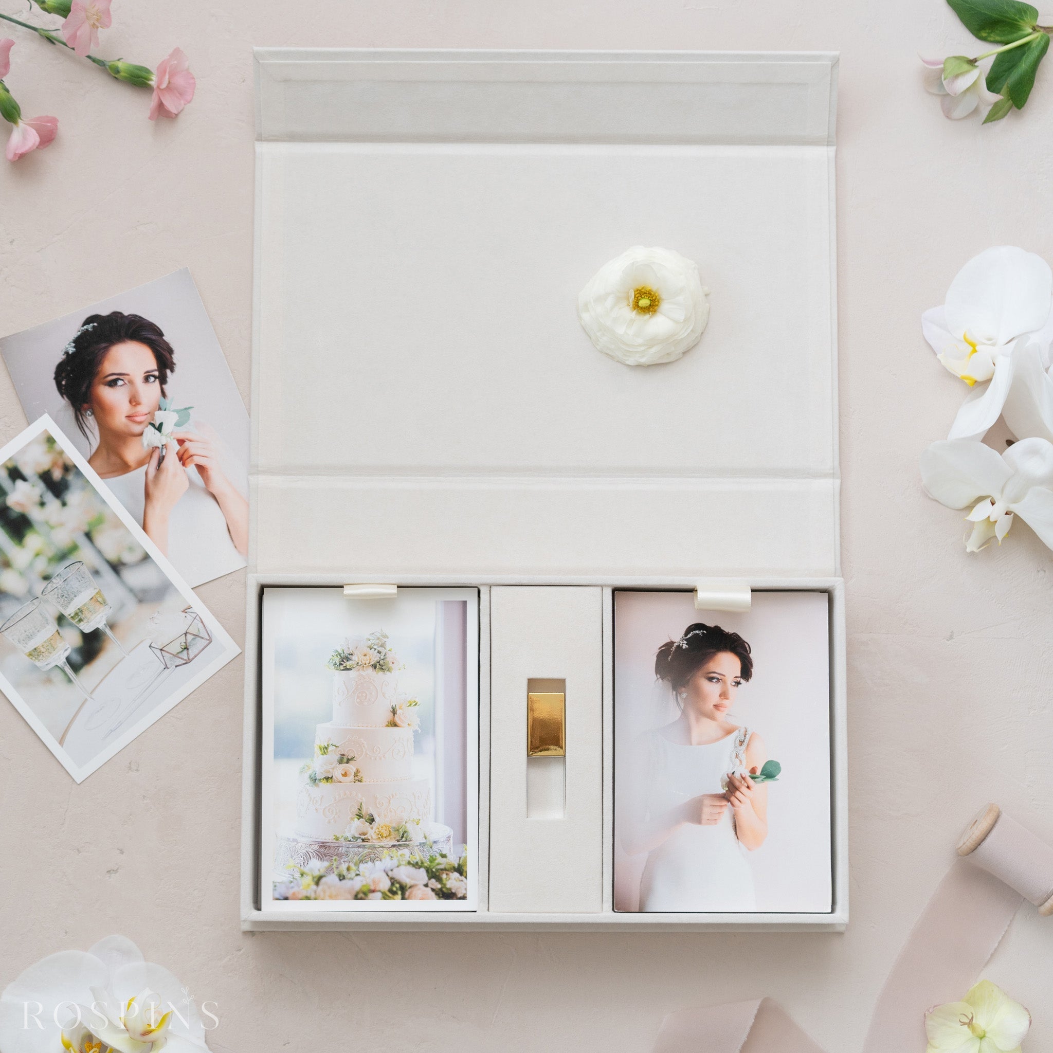Velvet Double Photo & USB Box - Champagne