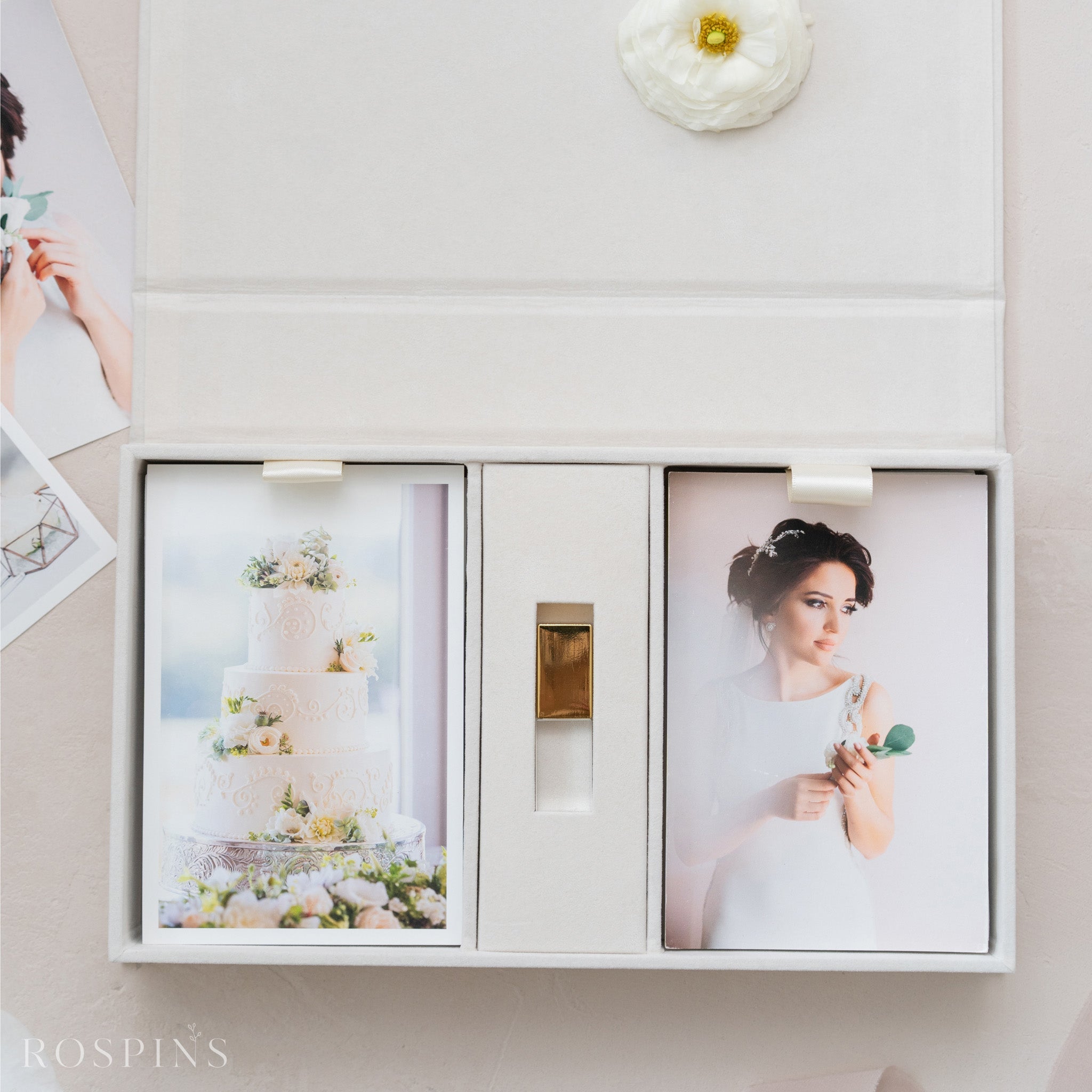 Velvet Double Photo & USB Box - Champagne