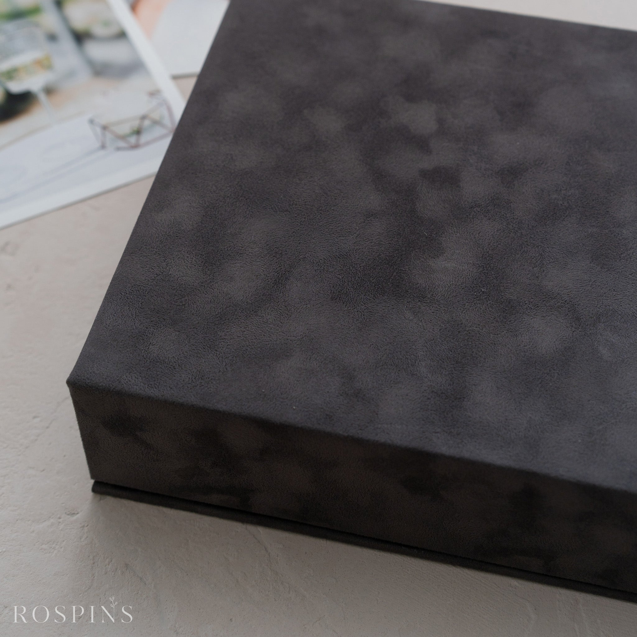 Velvet Double Photo & USB Box - Charcoal Grey