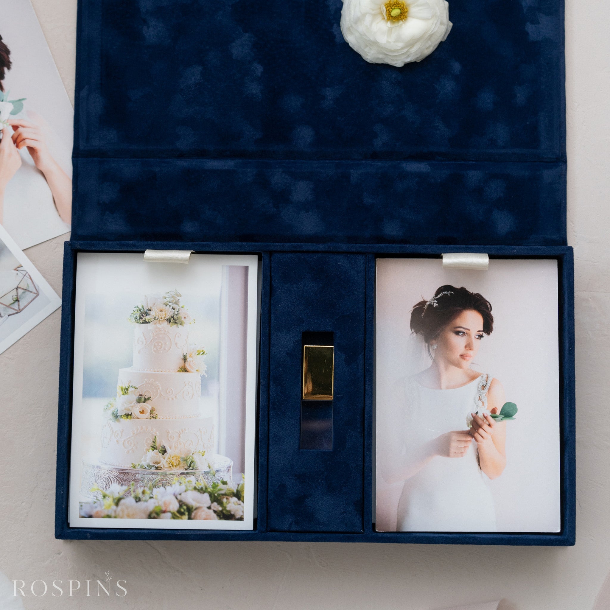 Velvet Double Photo & USB Box - Deep Blue