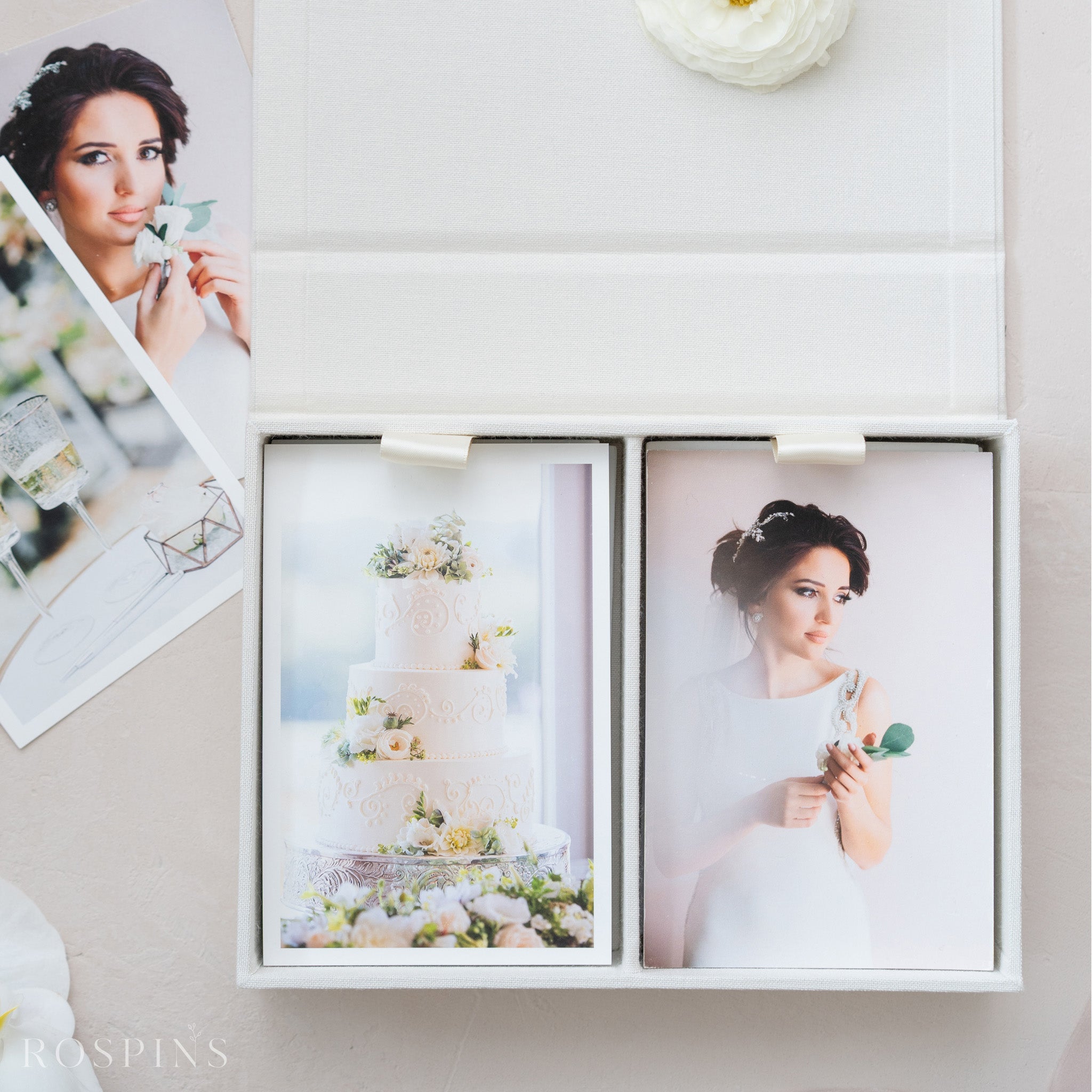 Linen Double Photo Box - Creamy White