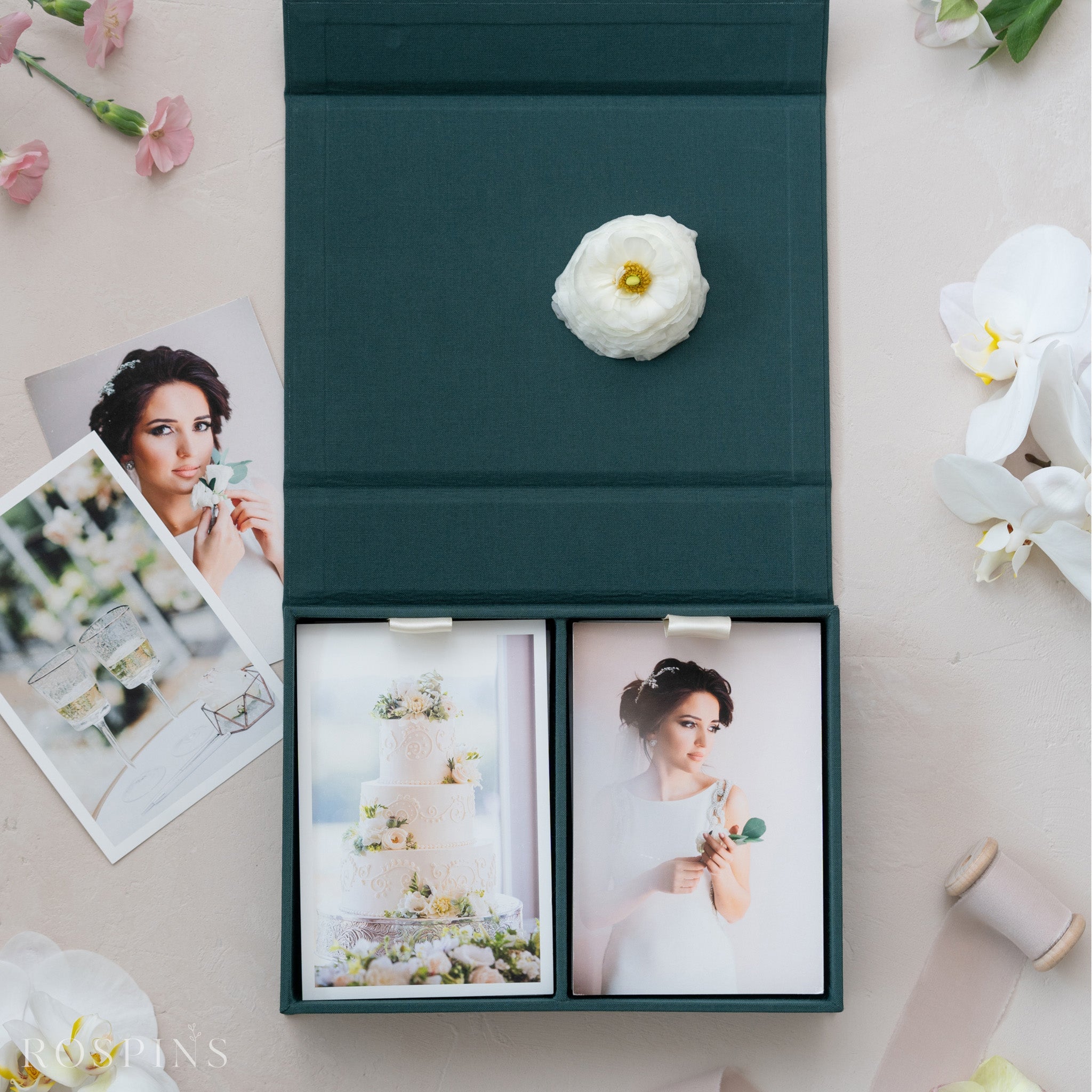 Linen Double Photo Box - Emerald Green