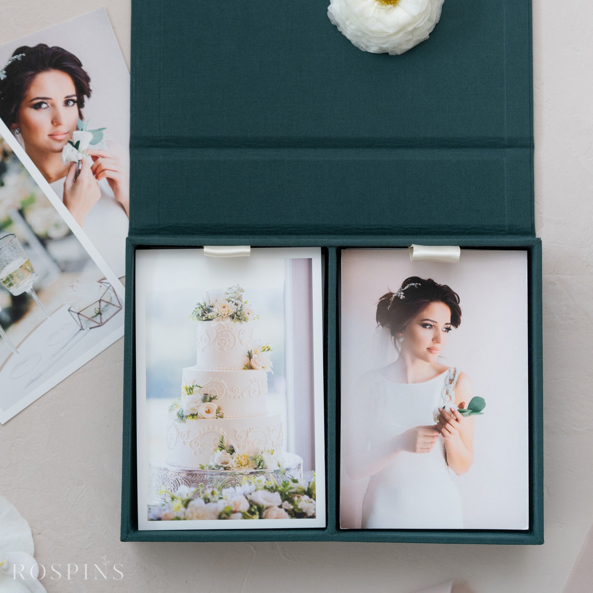 Linen Double Photo Box - Emerald Green