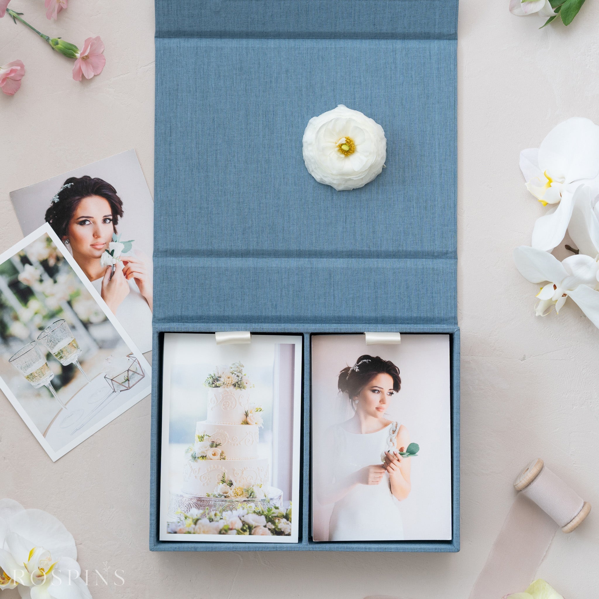 Linen Double Photo Box - Lake Blue