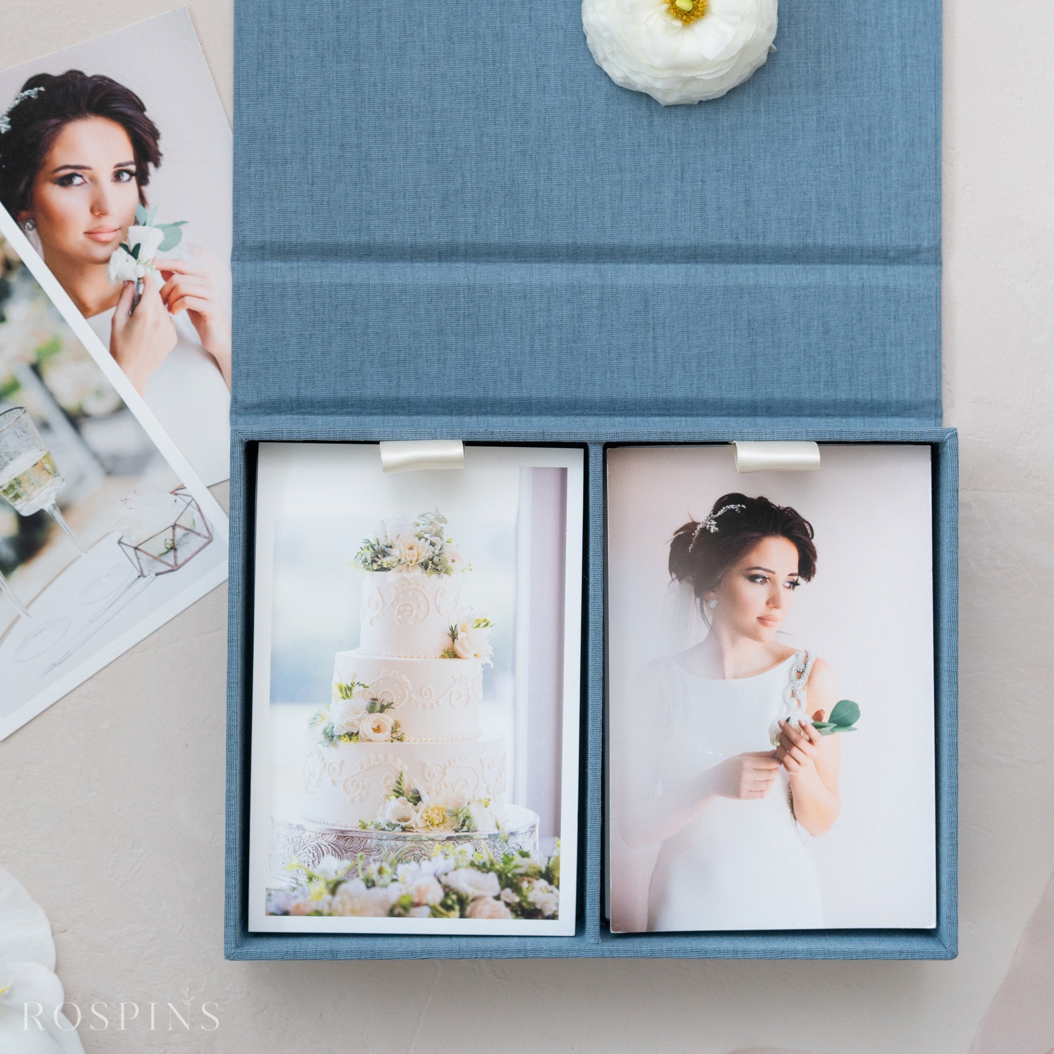 Linen Double Photo Box - Lake Blue