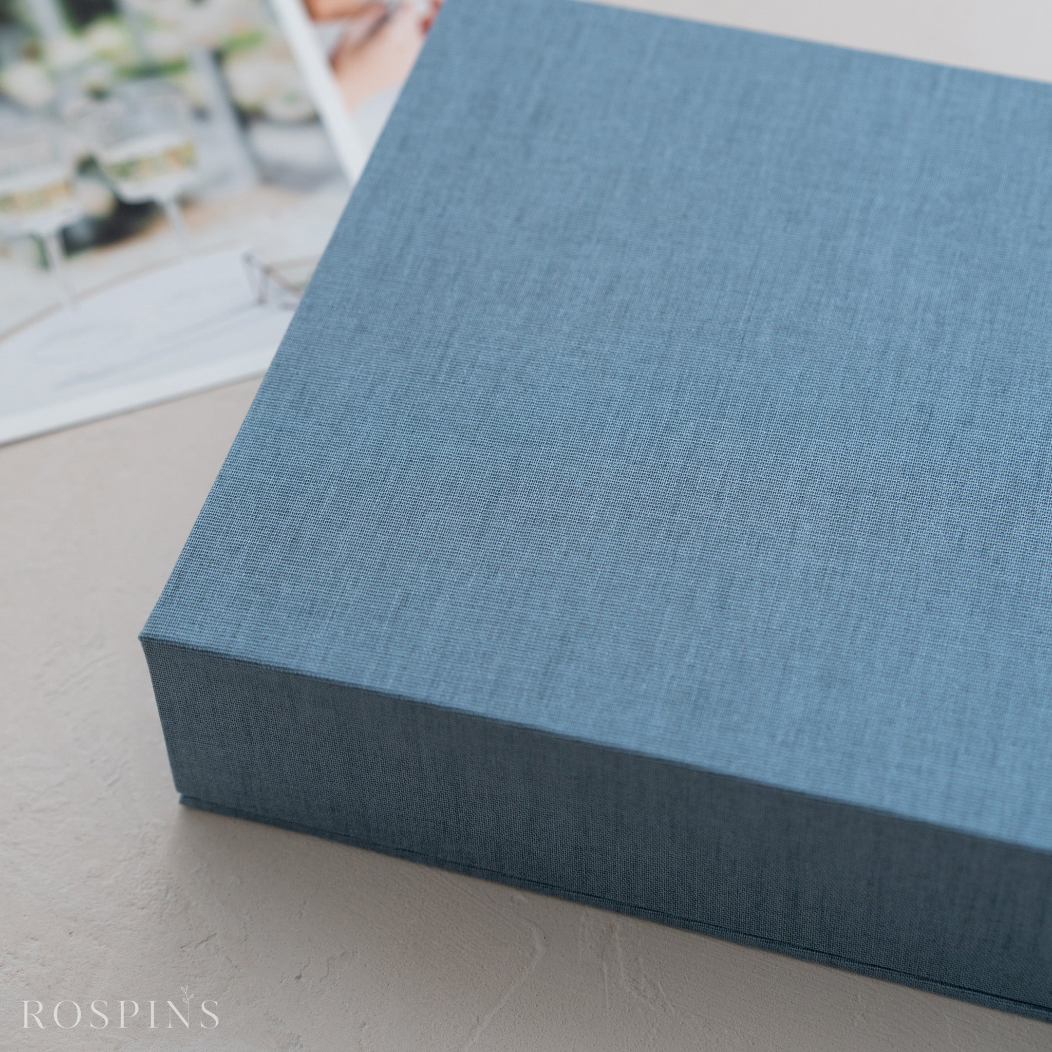 Linen Double Photo Box - Lake Blue