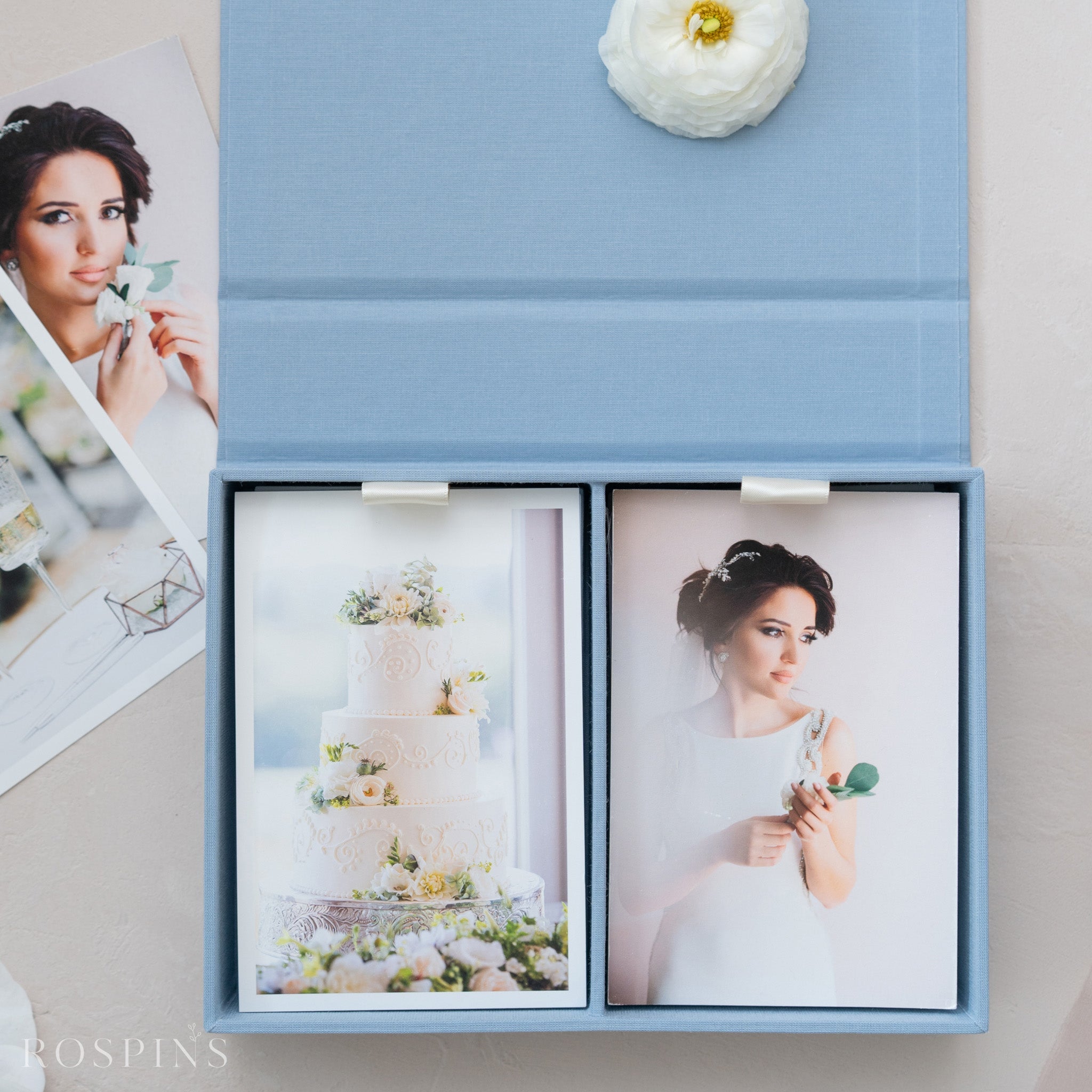 Linen Double Photo Box - Light Blue