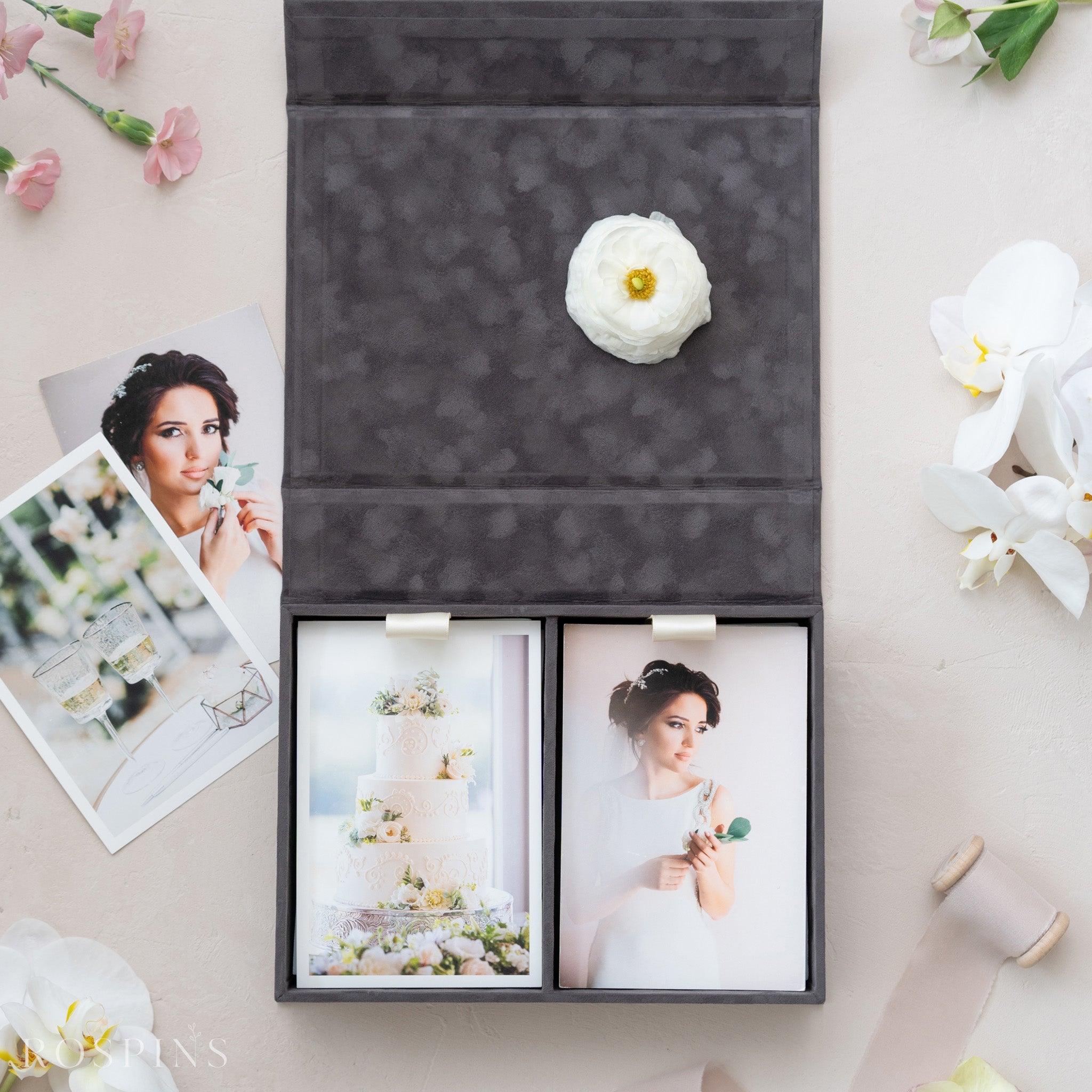 Velvet Double Photo Box - Charcoal Grey