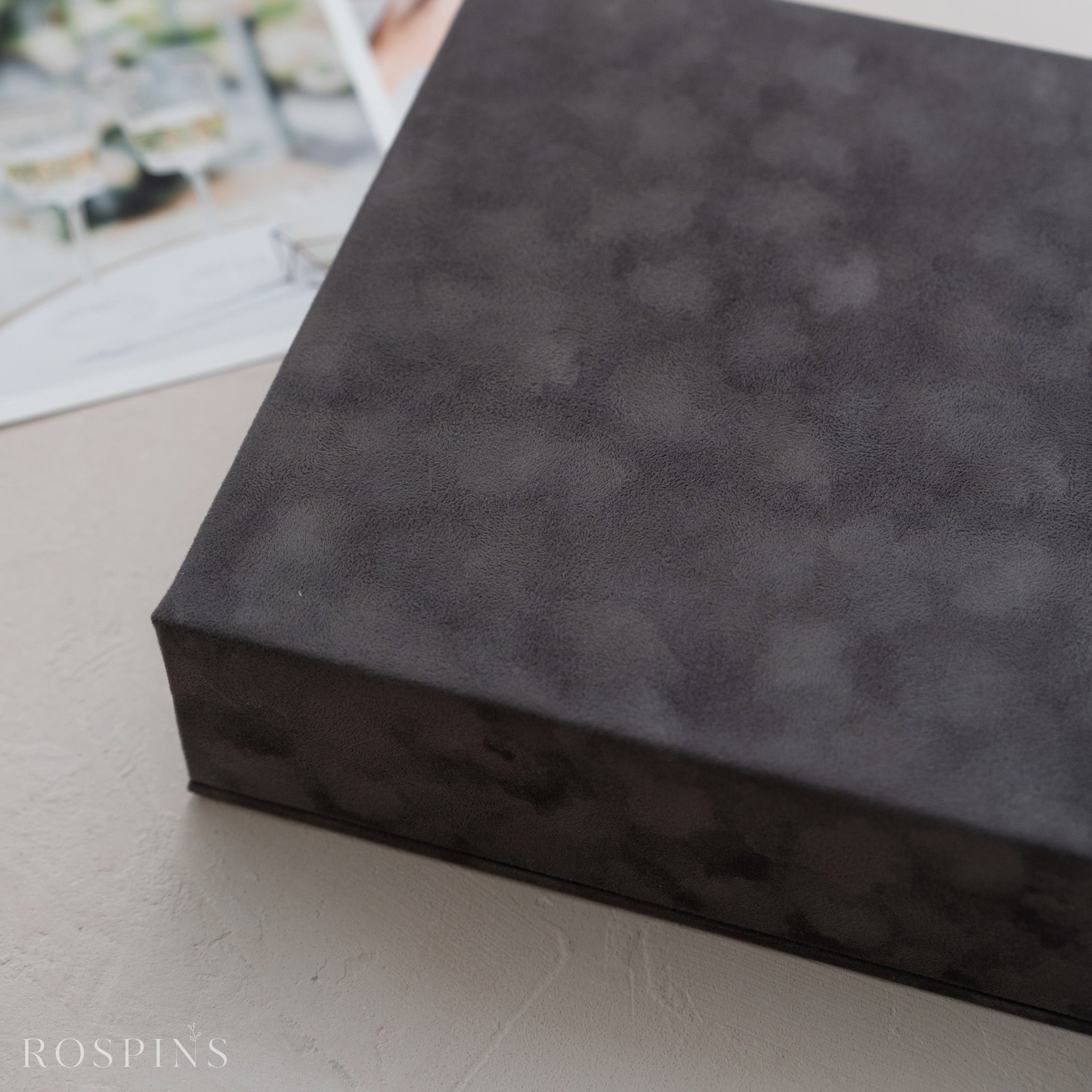 Velvet Double Photo Box - Charcoal Grey