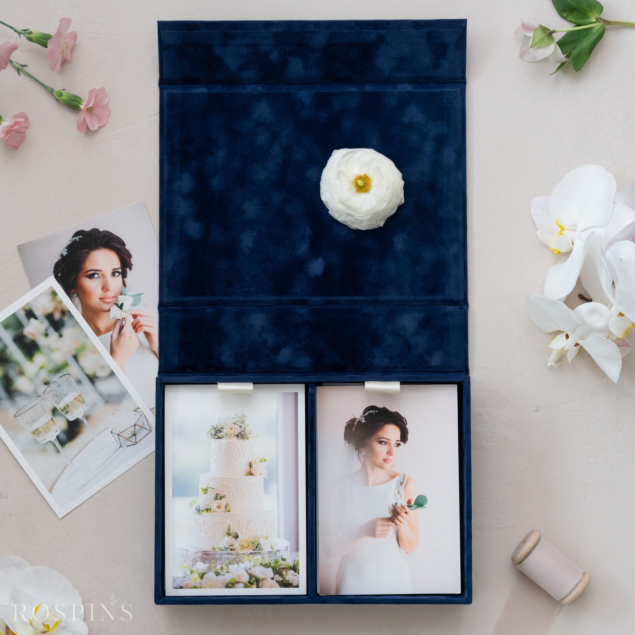 Velvet Double Photo Box - Deep Blue