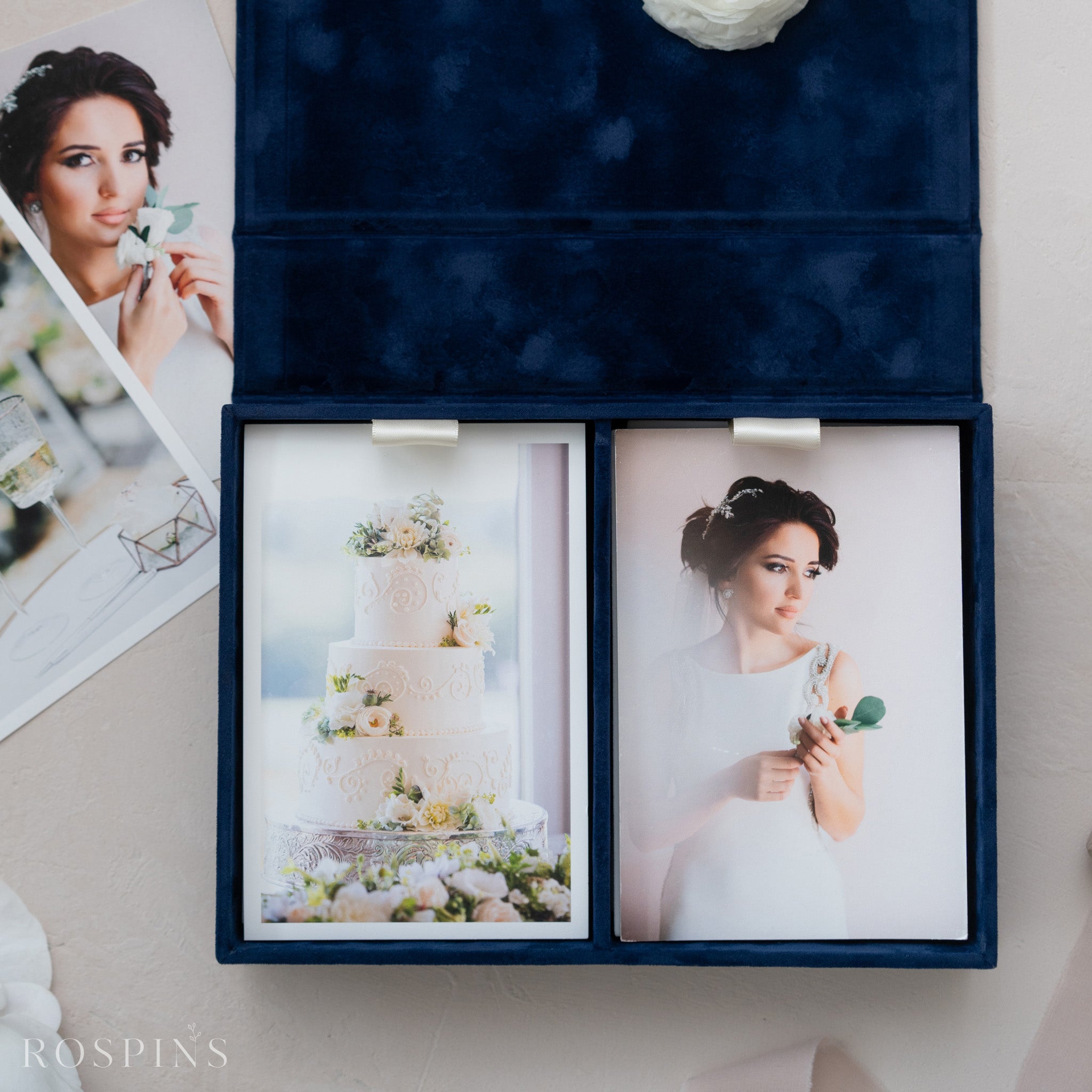 Velvet Double Photo Box - Deep Blue