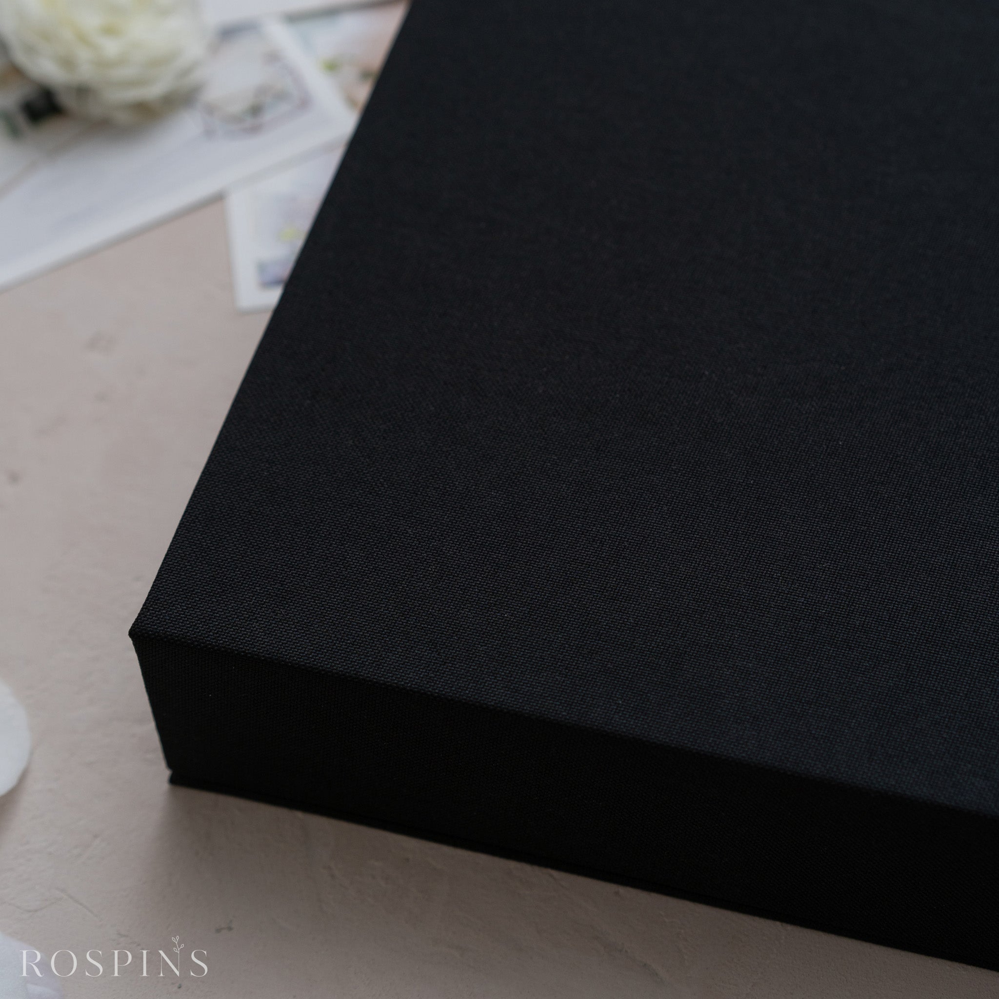 Linen Four-Compartment Photo & USB Box - Black