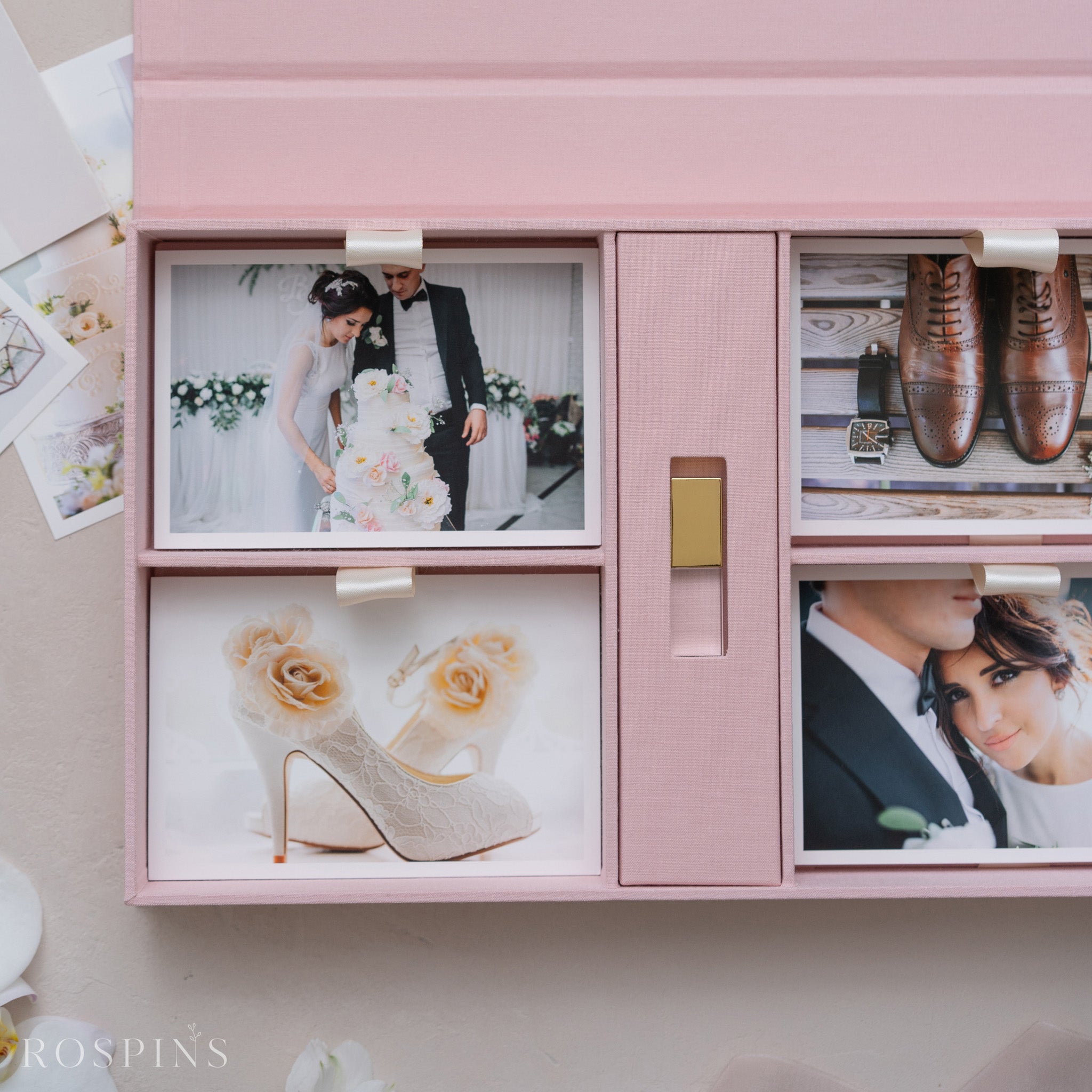 Linen Four-Compartment Photo & USB Box - Blush