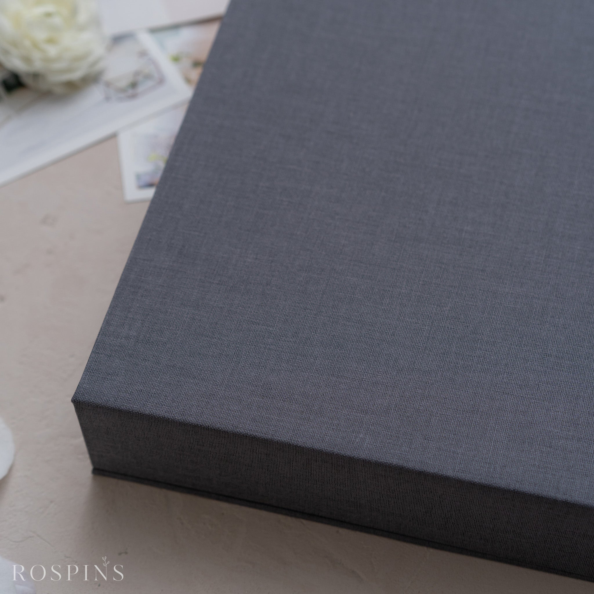 Linen Four-Compartment Photo & USB Box - Dark Grey