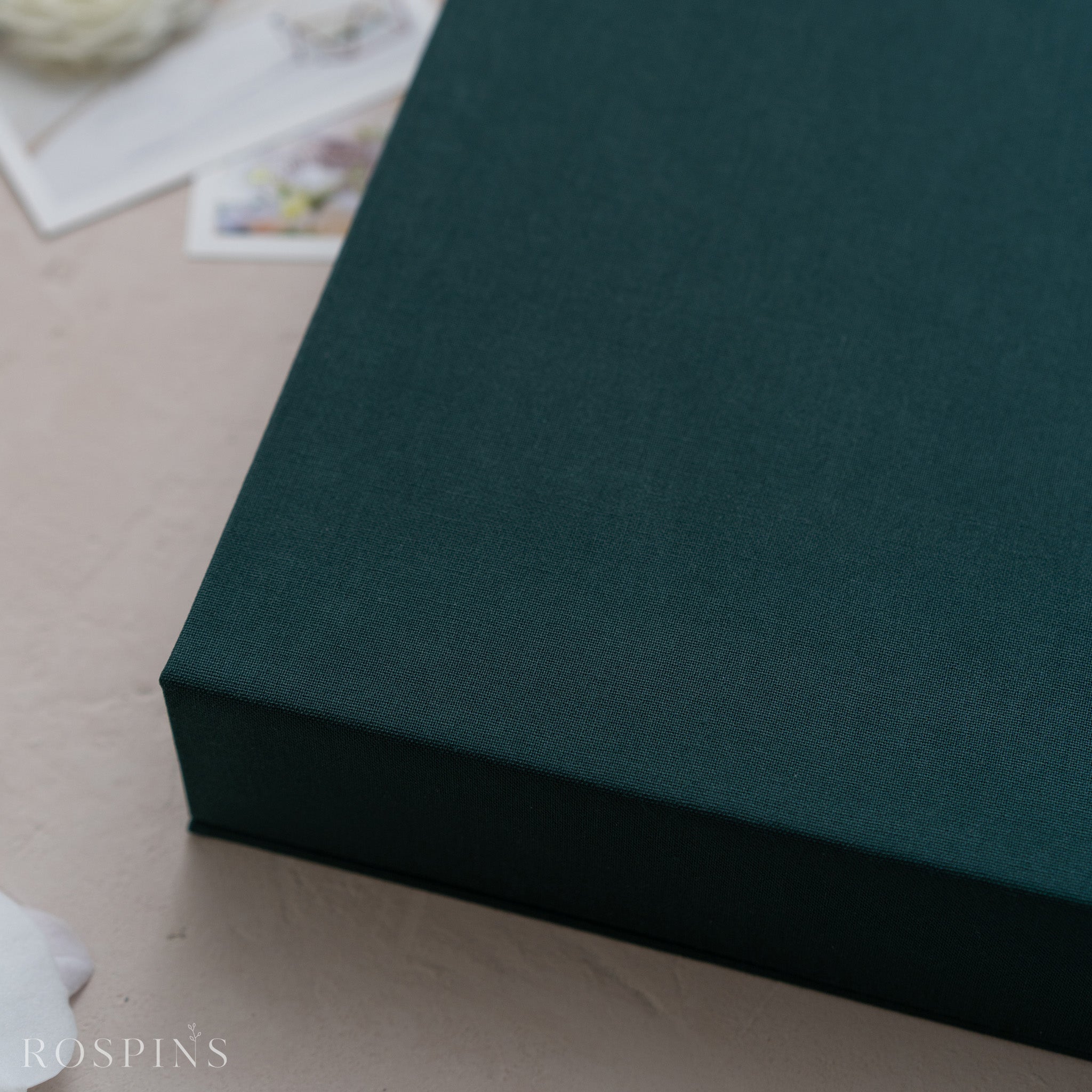 Linen Four-Compartment Photo Box - Emerald Green