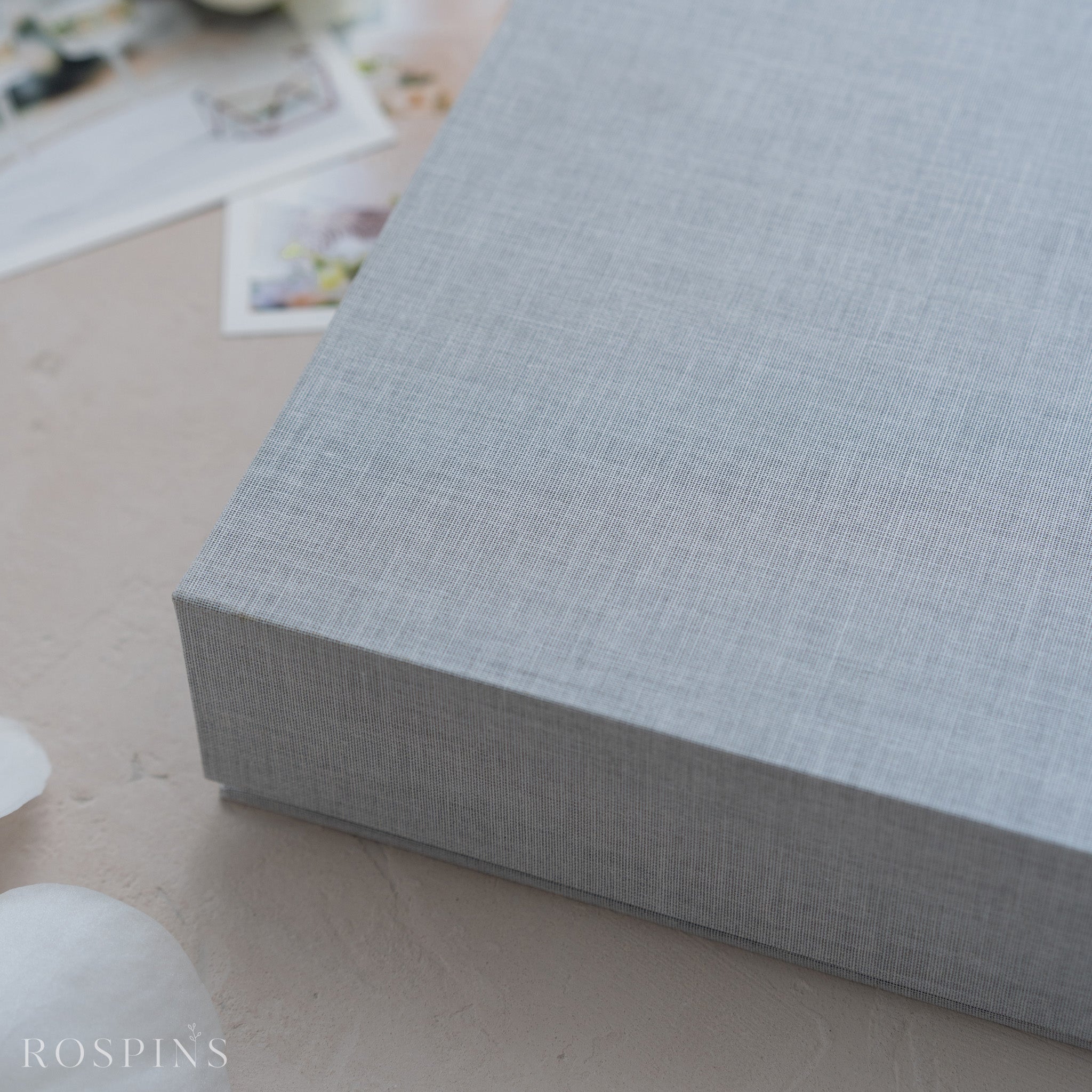 Linen Four-Compartment Photo & USB Box - Heather Grey