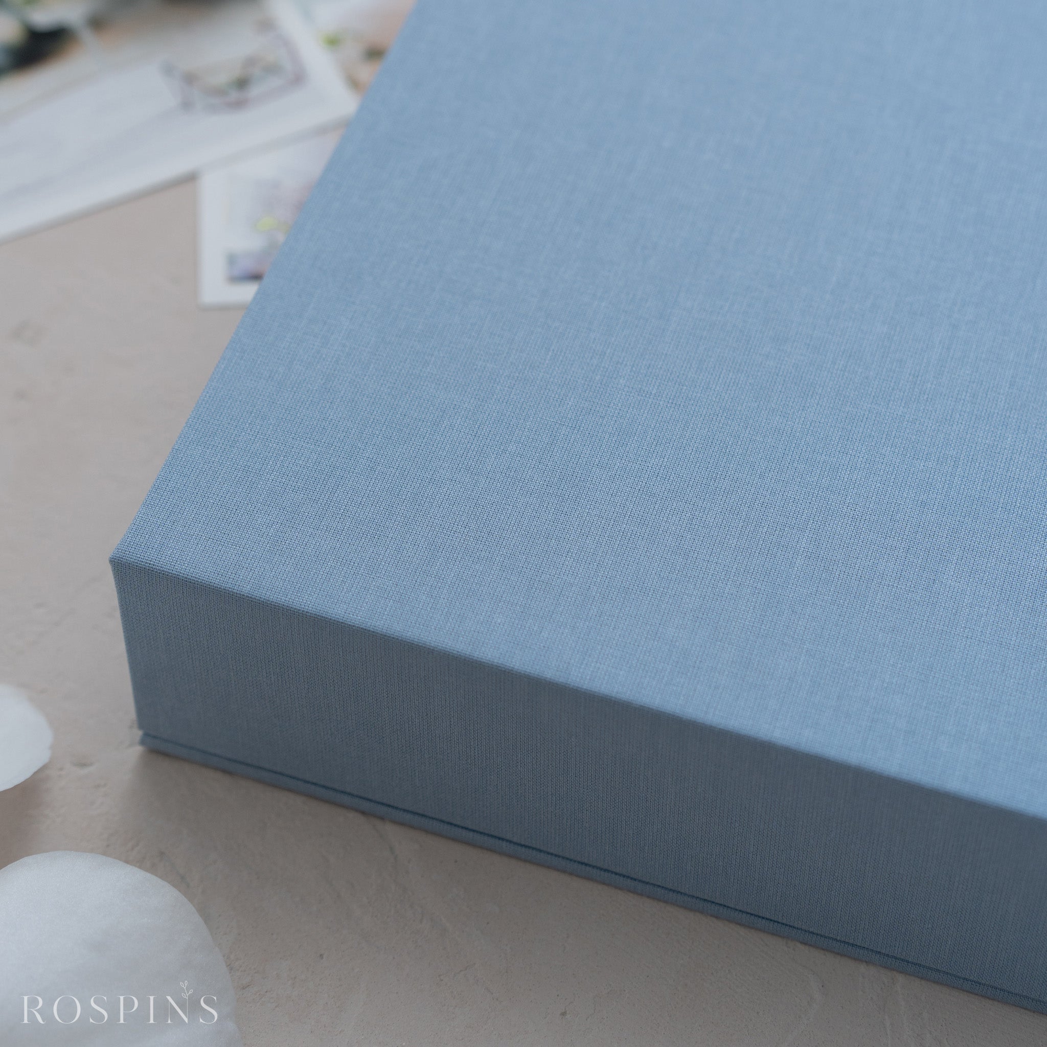Linen Four-Compartment Photo & USB Box - Light Blue