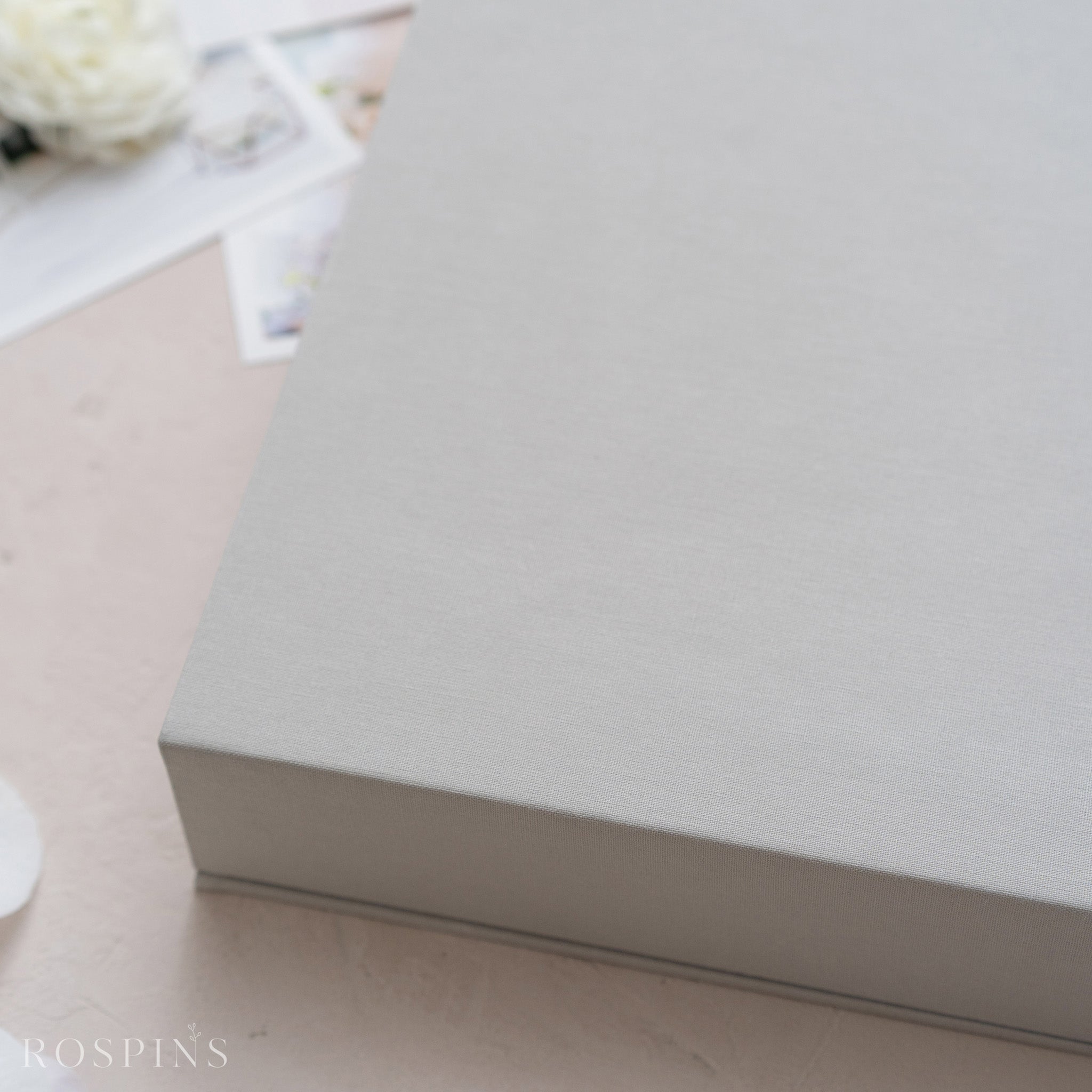 Linen Four-Compartment Photo & USB Box - Light Grey