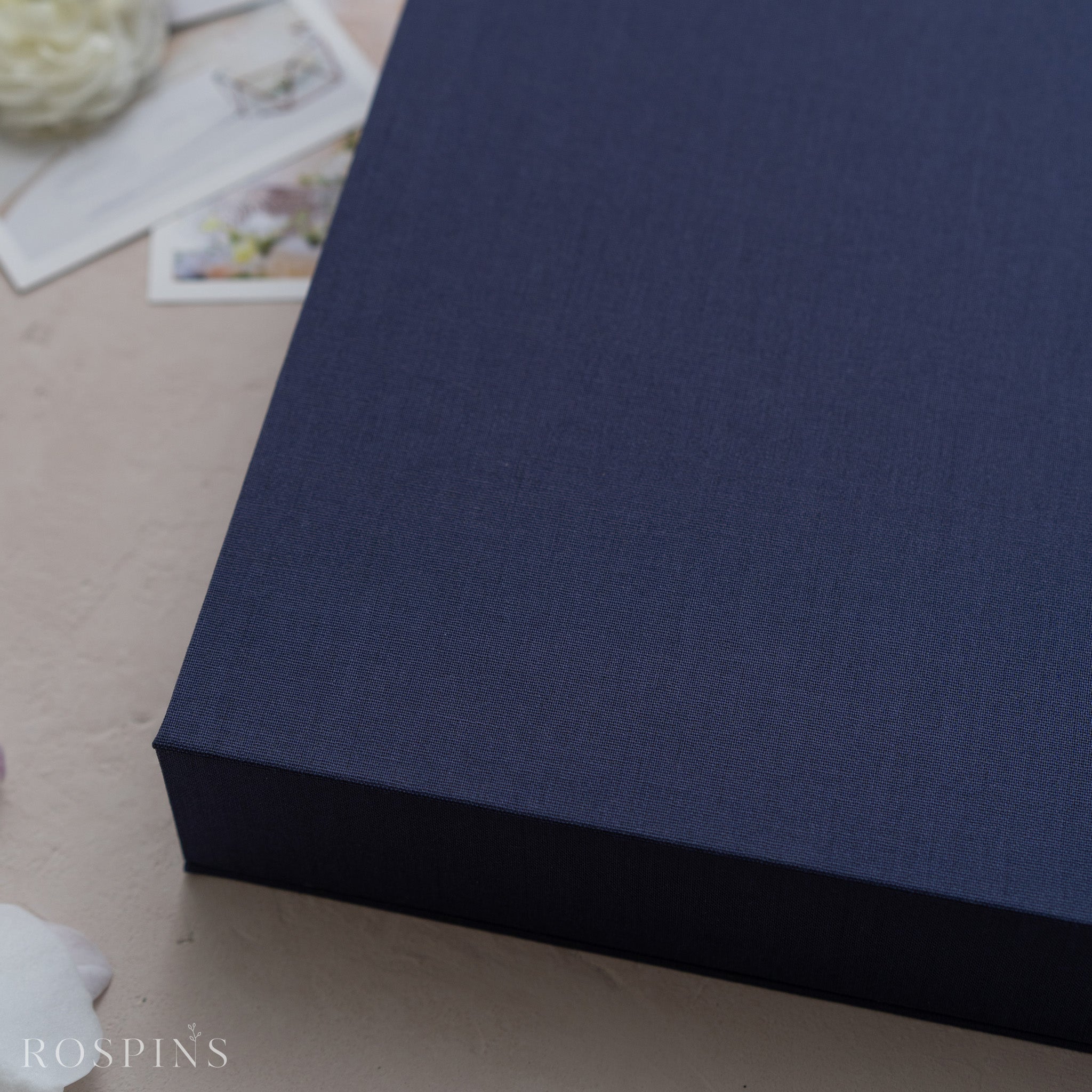 Linen Four-Compartment Photo Box - Navy